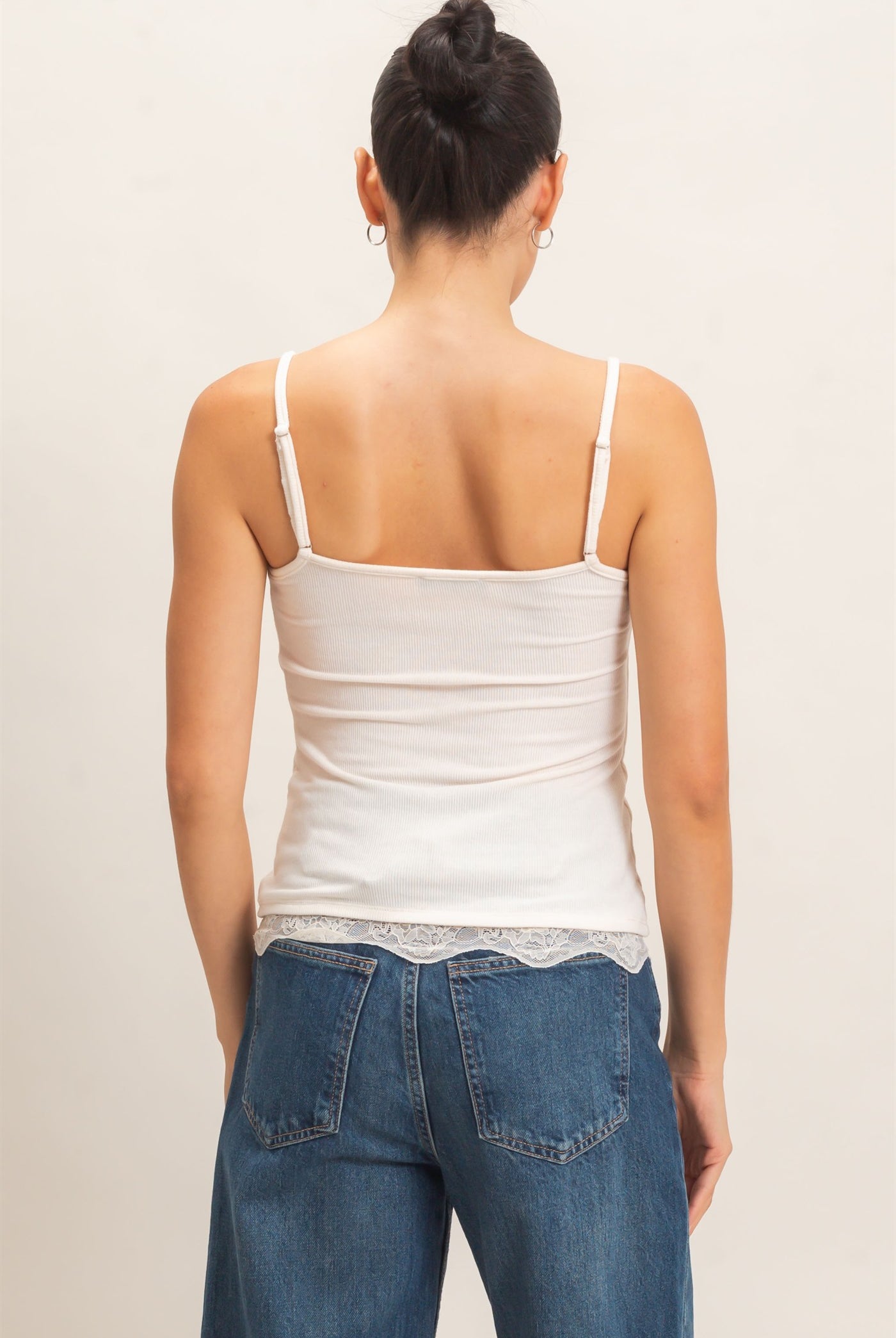 Wholesale Knit Lace Trim Camisole Tank Tops HF26E014 CREAM HYFVE