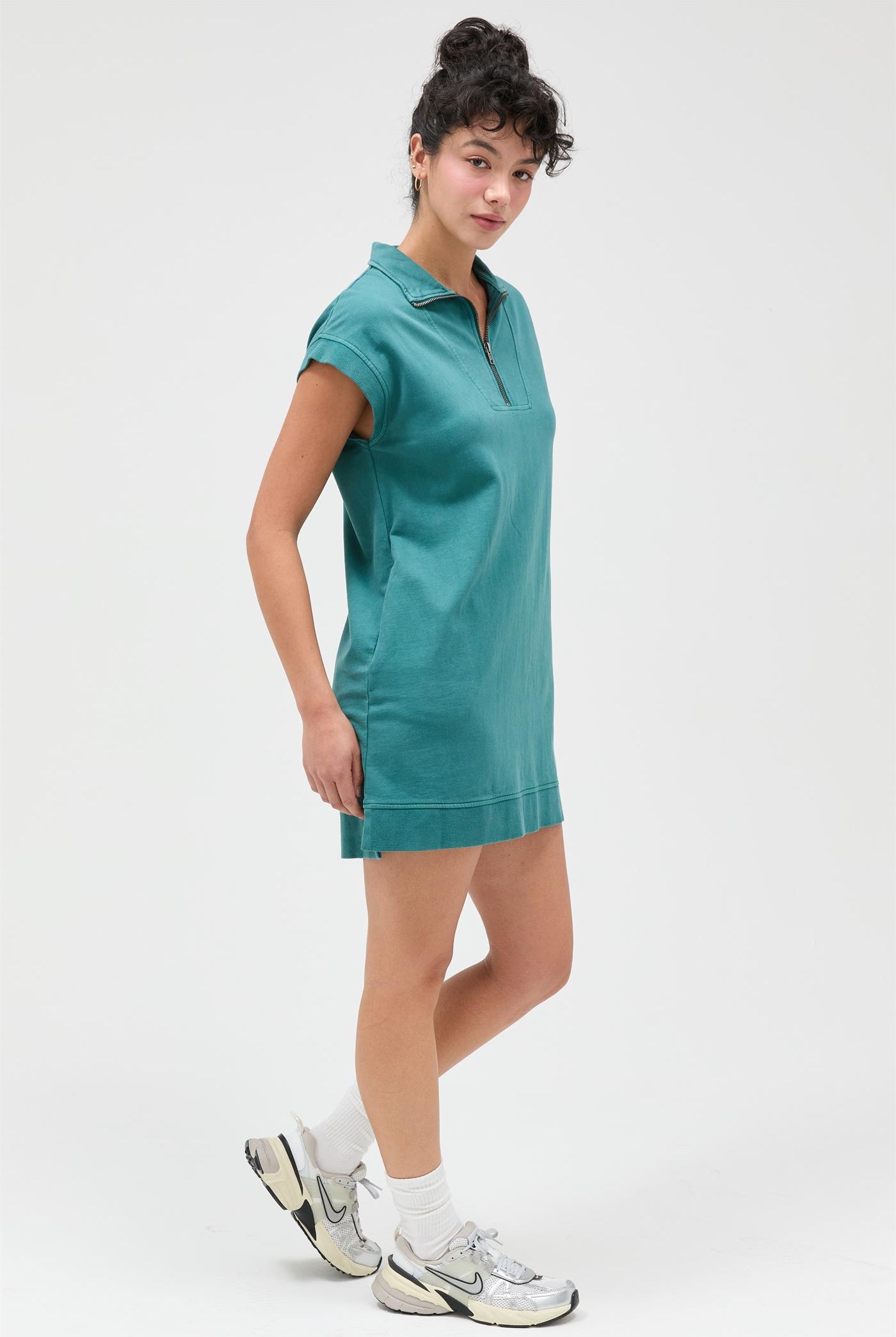Wholesale Half Zip Up Mock Neck Mini Dress Dresses DZ26A030 DARK TEAL DOUBLE ZERO
