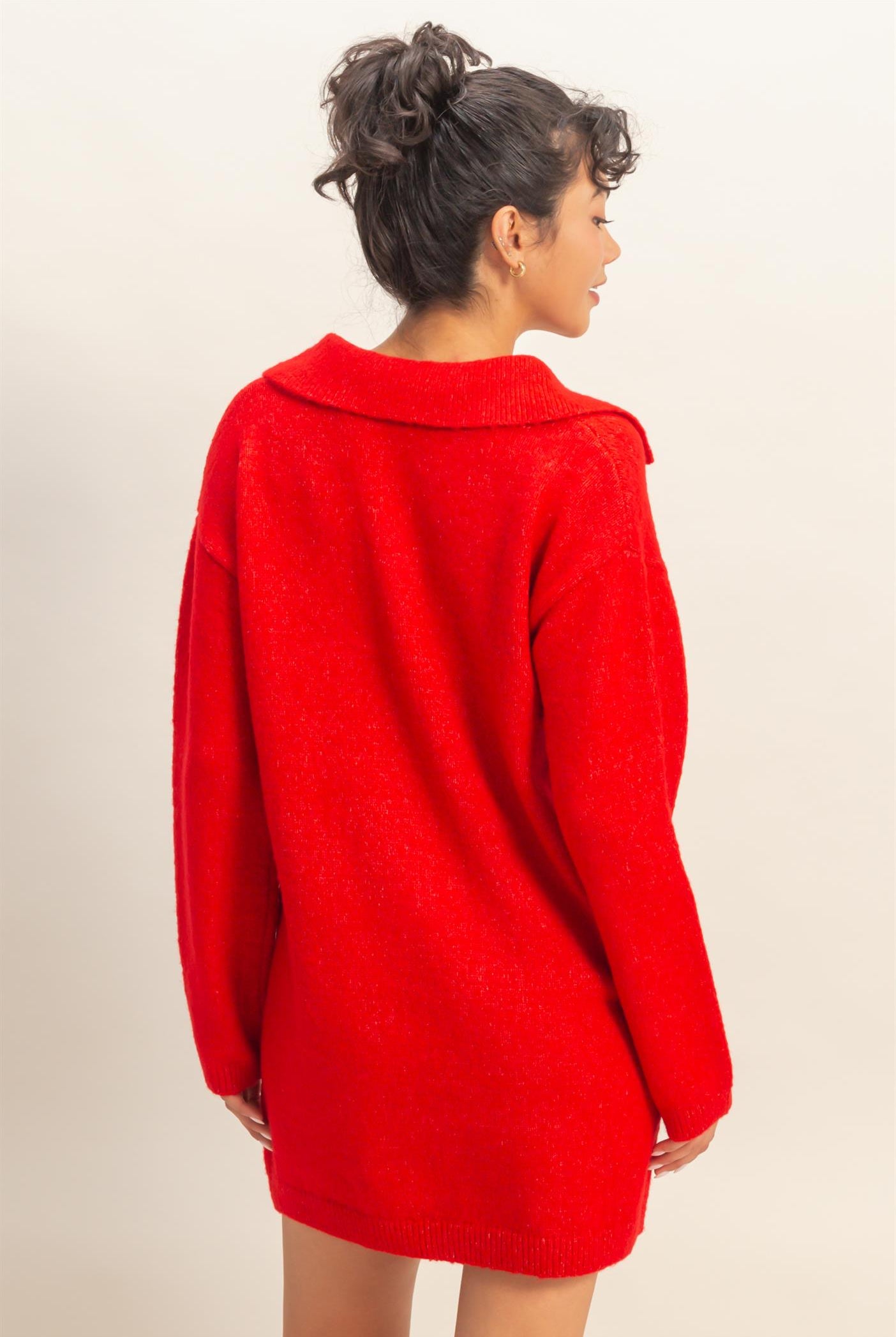 Wholesale Sophisticated Polo Long Sleeve Sweater Dress Dresses DZ25E838 RED DOUBLE ZERO