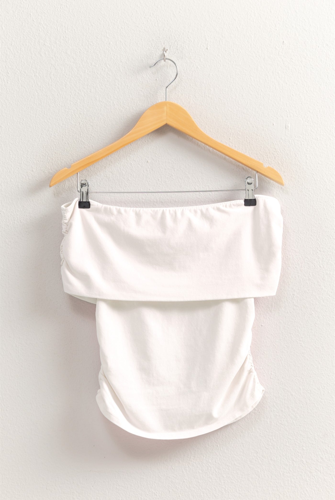 Wholesale Off-The-Shoulder Side Ruched Top Clothing Tops DZ25C848 WHITE DOUBLE ZERO