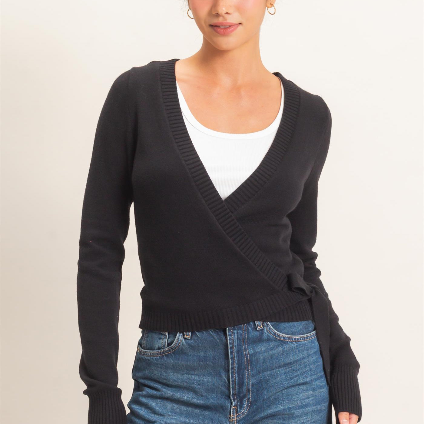 Wholesale Wrap Knit Cardigan Sweaters DZ26F393 BLACK DOUBLE ZERO