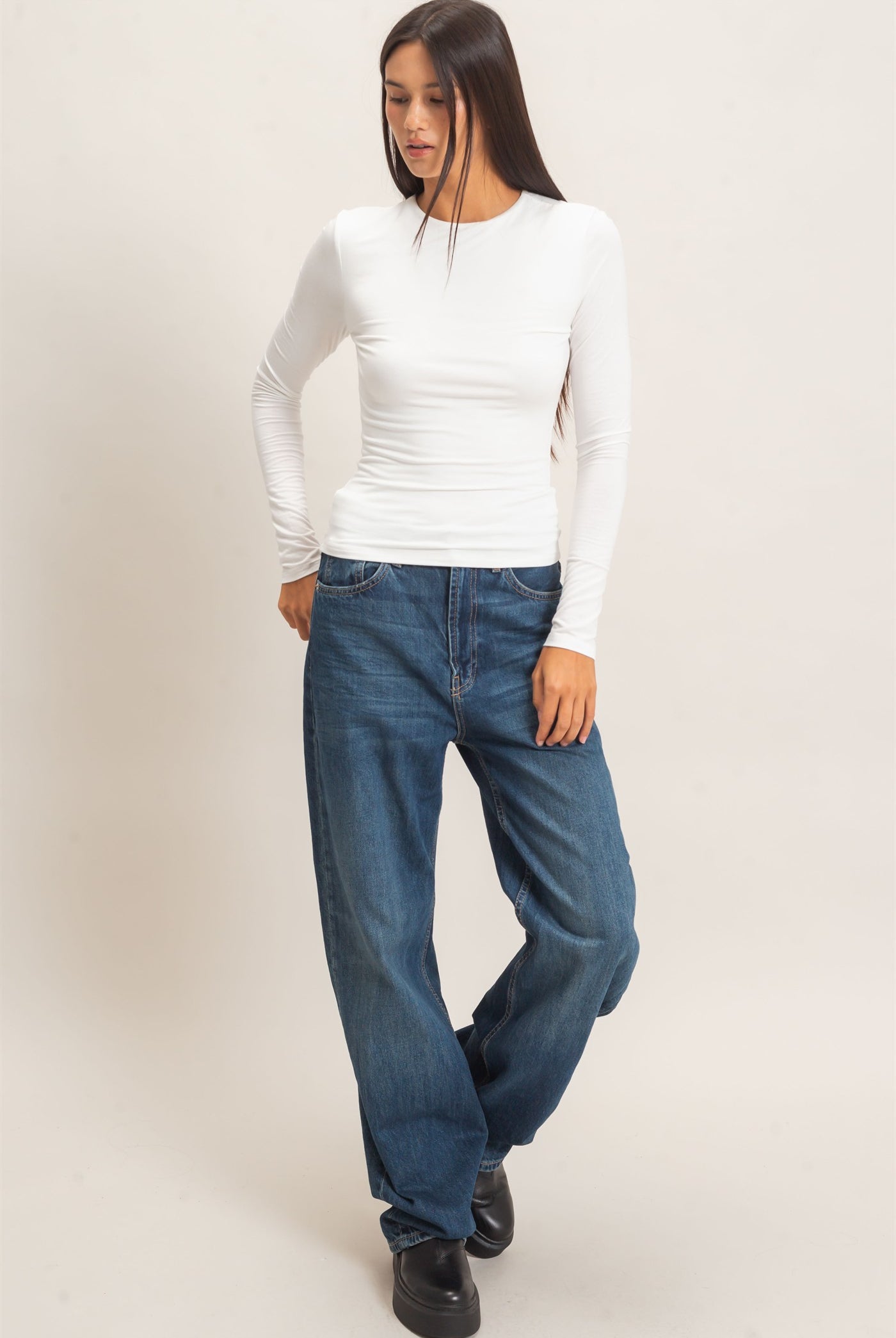 Wholesale Crew Neck Long Sleeve Top Clothing Tops DZ26E978 OFF WHITE DOUBLE ZERO