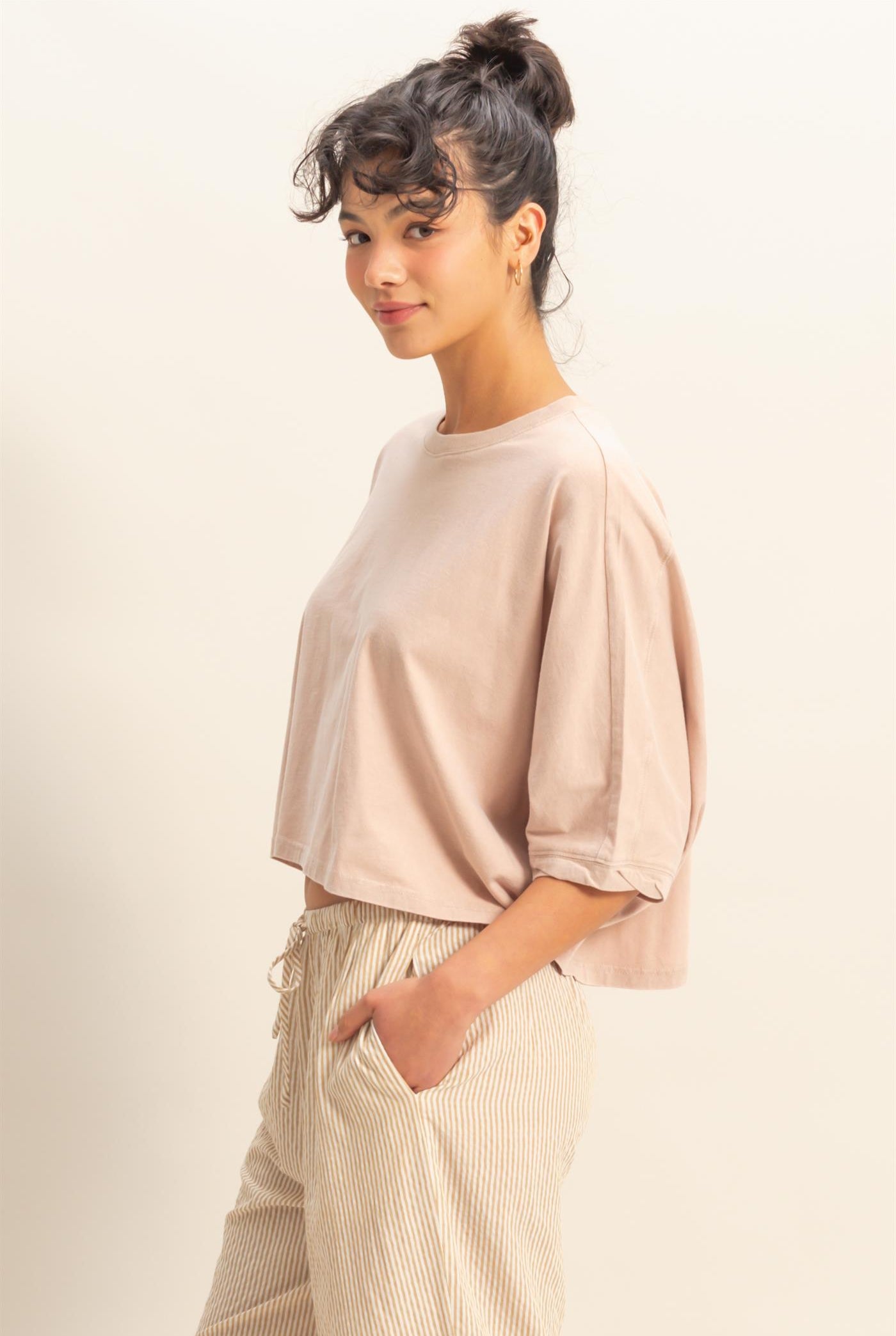 Wholesale Flowy Bat Wing Sleeves Knit Top Clothing Tops DZ25A797 TAUPE DOUBLE ZERO