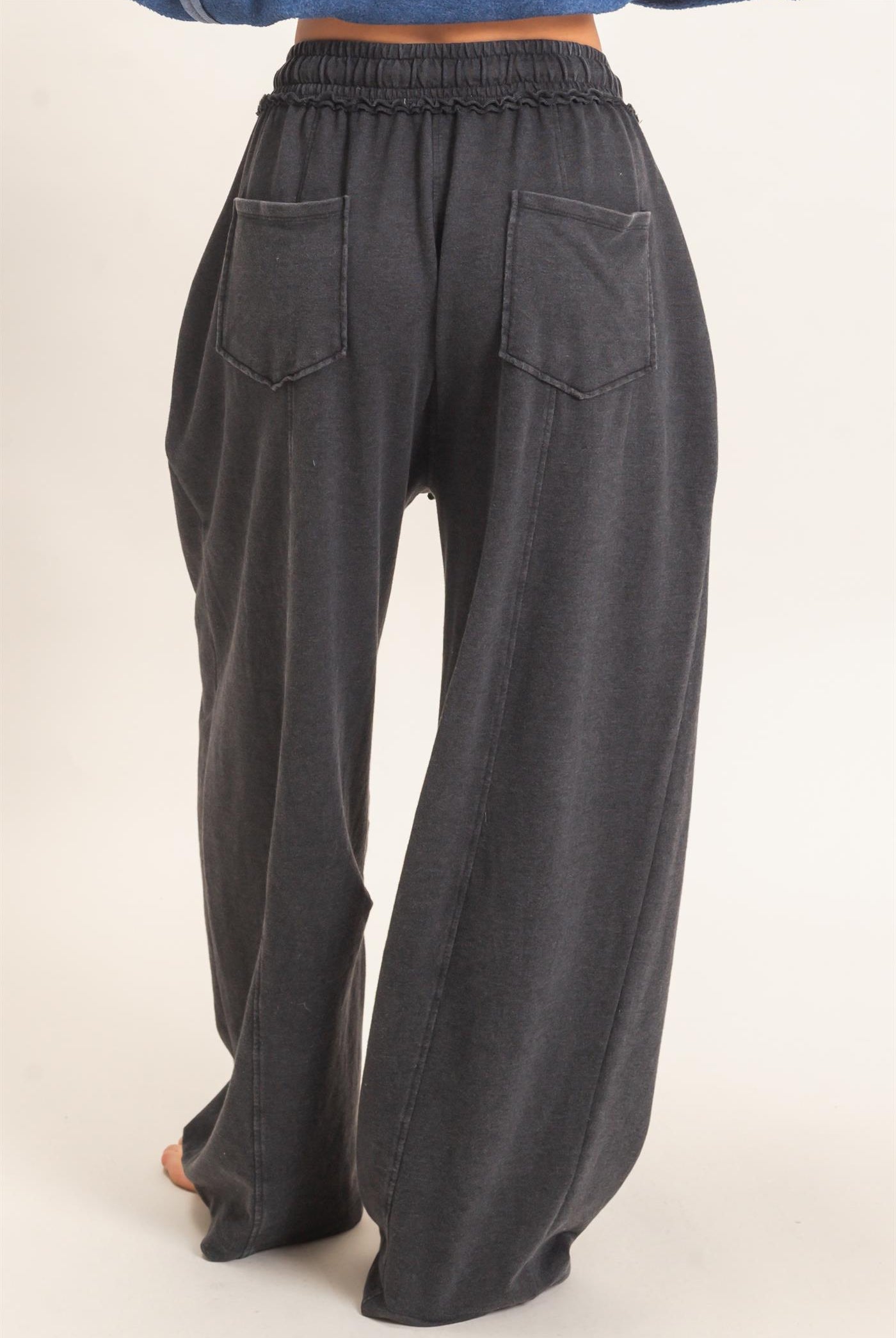 Wholesale Mineral Washed Barrel Sweatpants Pants DZ26F246 BLACK DOUBLE ZERO