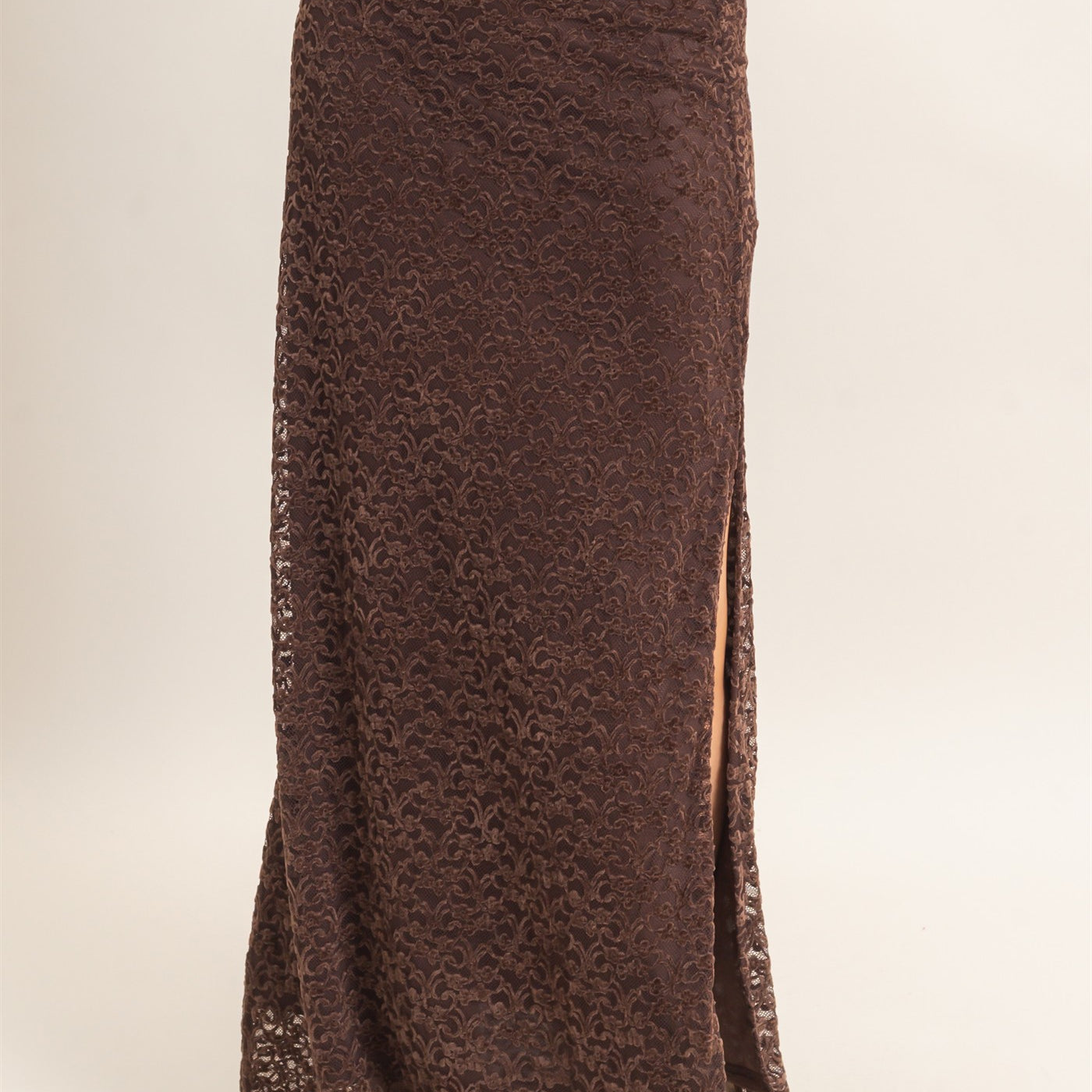 Wholesale Velvet Lace Maxi Skirt Skirts HF26E702 CHOCOLATE HYFVE