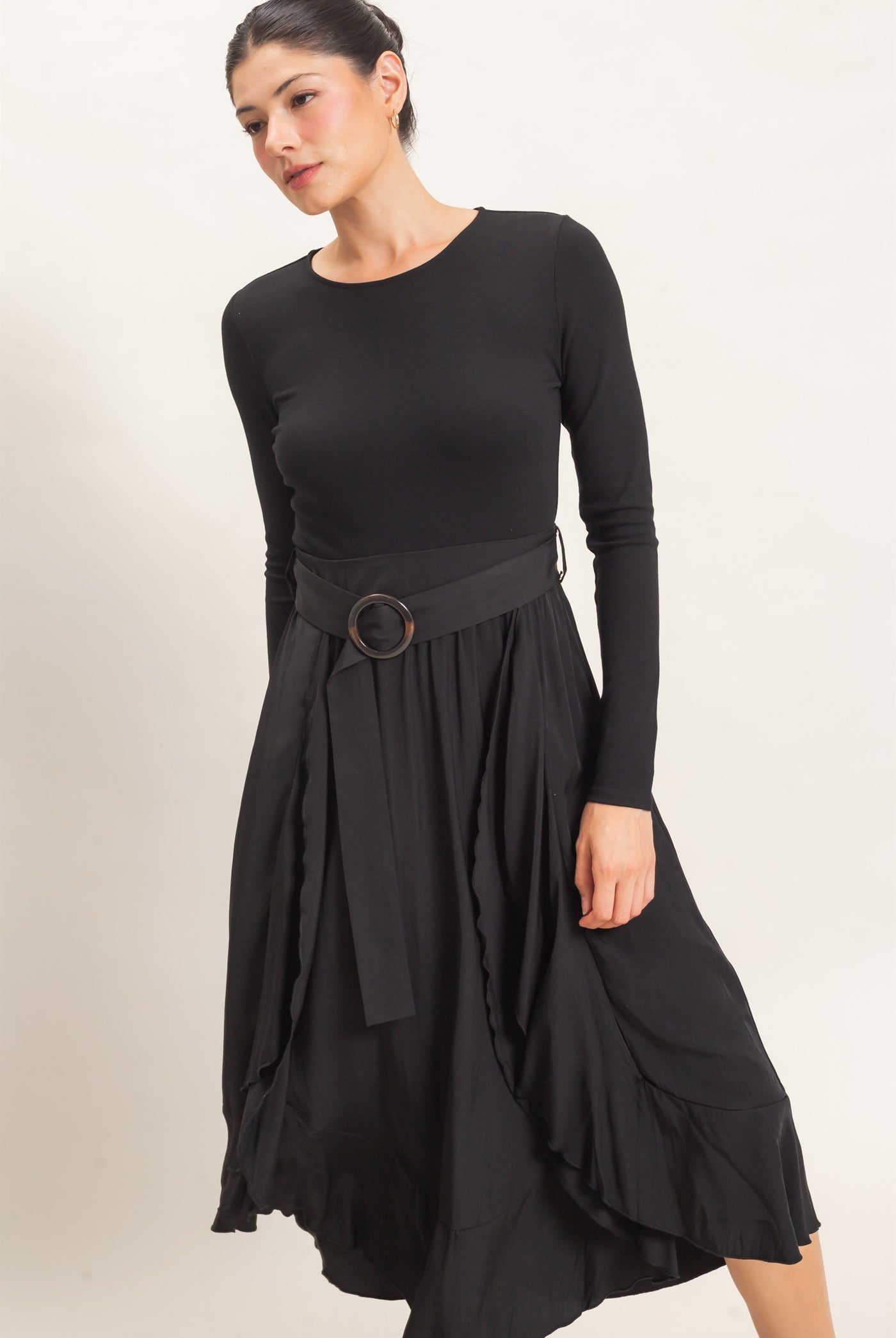 Wholesale Long Sleeve Flowy Dress Dresses HF26C997 BLACK HYFVE