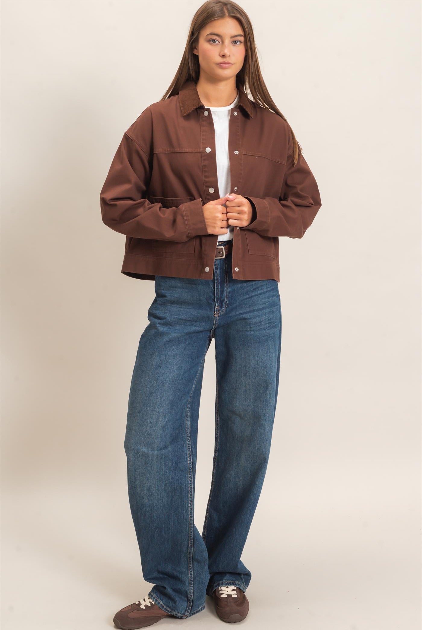 Wholesale Twill Barn Jacket Coats & Jackets DZ26E394 DARK BROWN DOUBLE ZERO