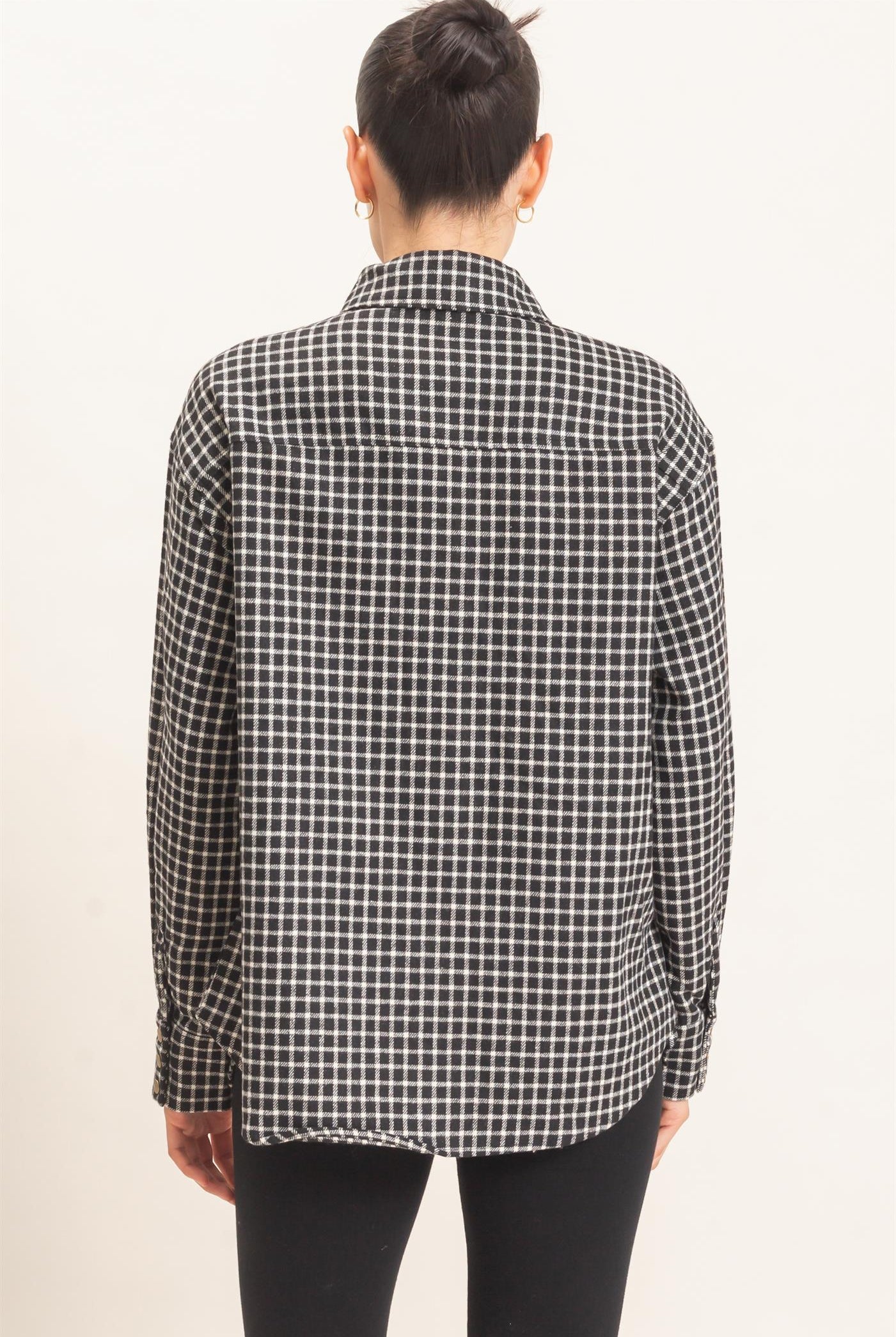 Wholesale Plaid Button-Up Shirt Clothing Tops HF25F450 BLACK HYFVE