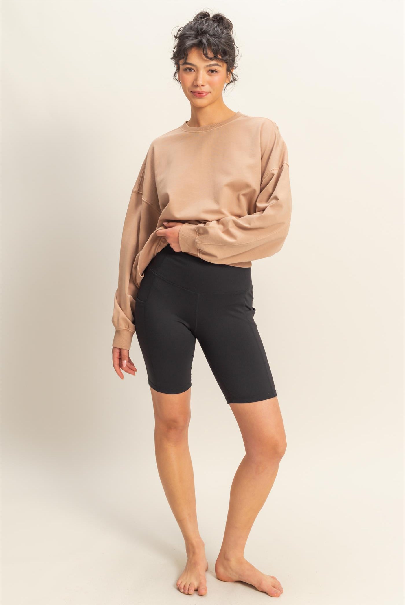 Wholesale Warm Long Sleeve French Terry Sweatshirt Sweatshirts DZ25C733 DARK TAUPE HYFVE