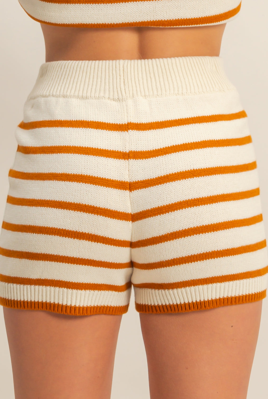 Wholesale Striped Knit Sweater And Shorts Set Clothing DZ25E141-SET CREAM/CARAMEL DOUBLE ZERO