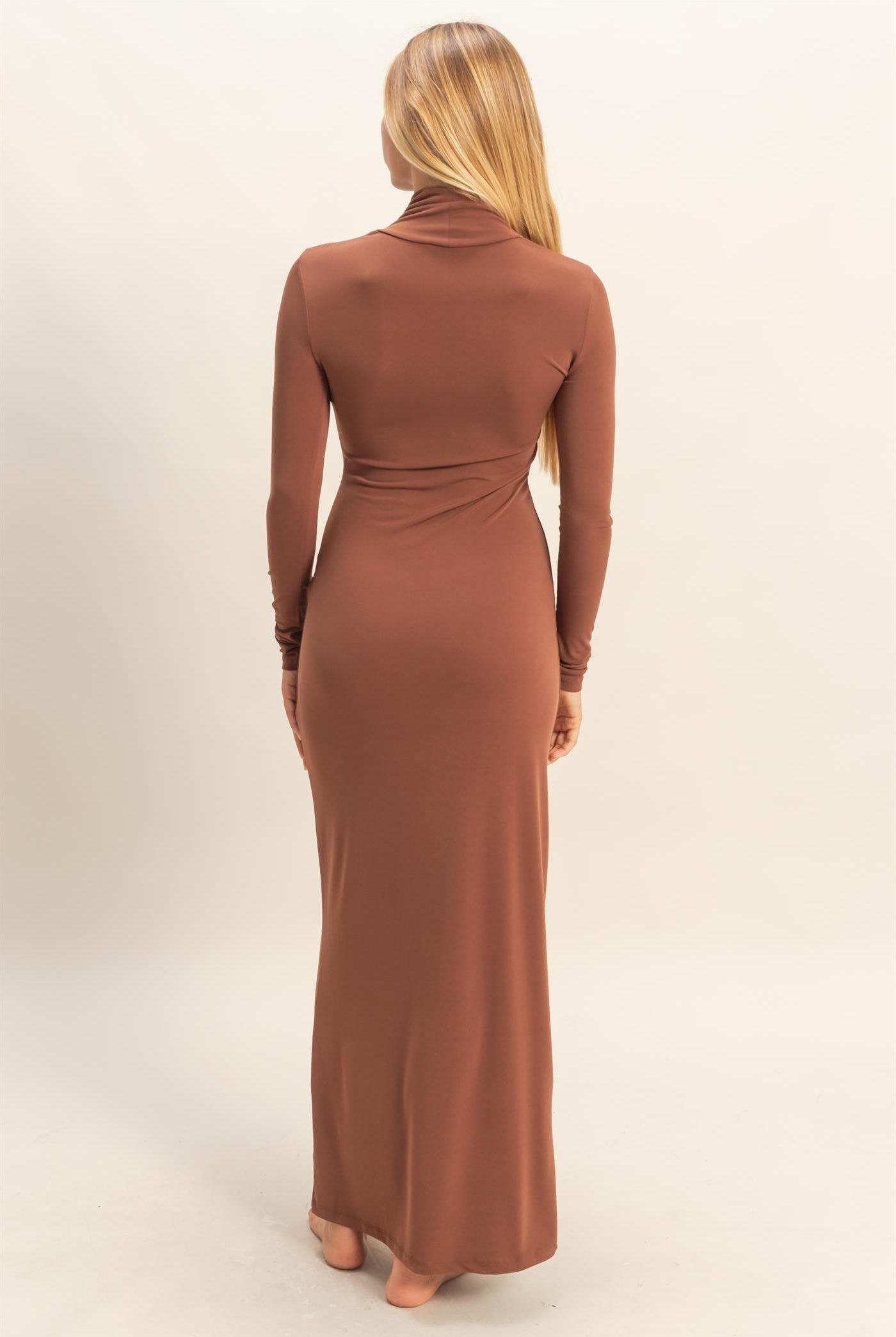 Wholesale Turtleneck Long Sleeve Maxi Dress Dresses DZ25F129 CHESTNUT DOUBLE ZERO