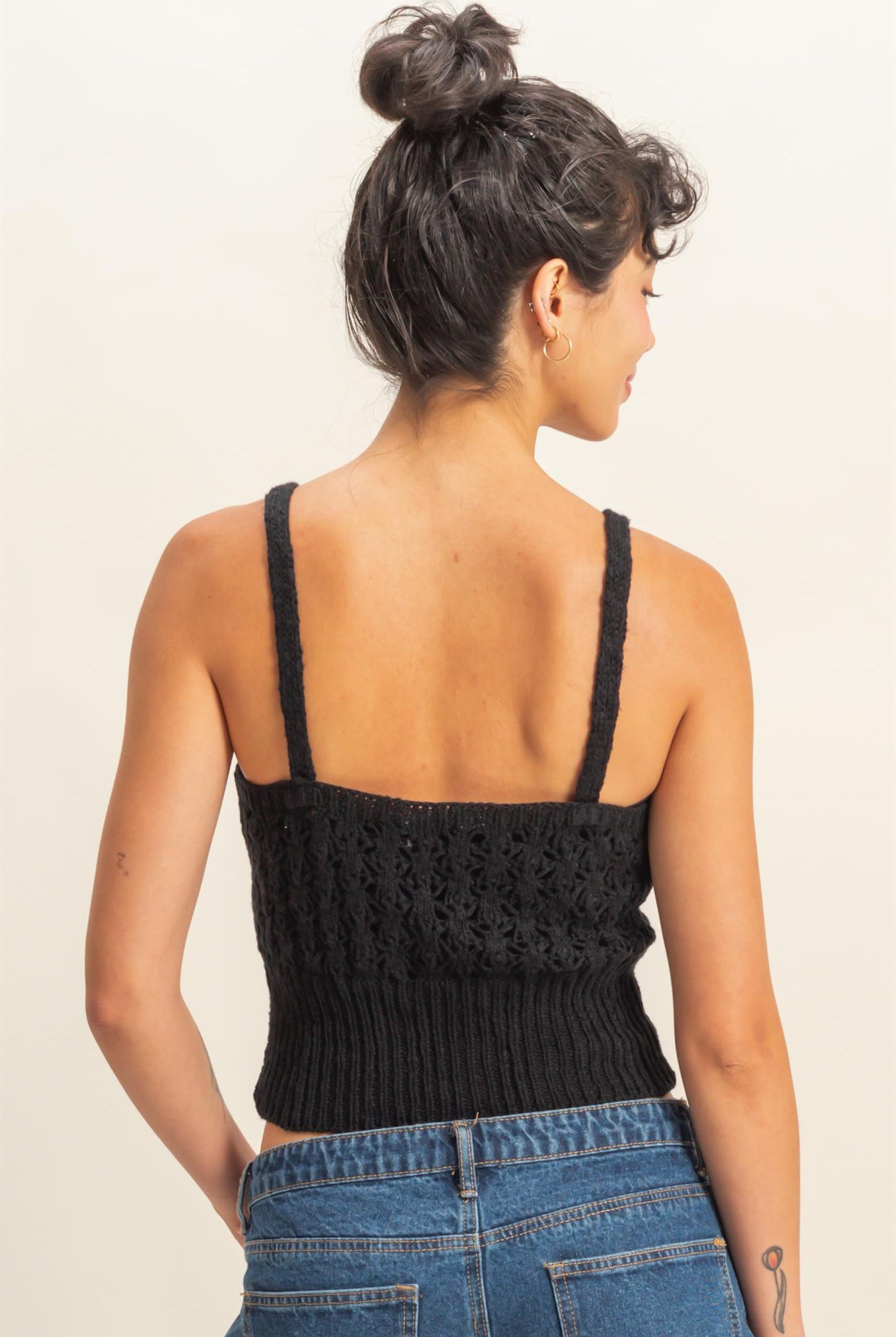 Wholesale Crochet Crop Top Clothing Tops DZ22C228 BLACK DOUBLE ZERO