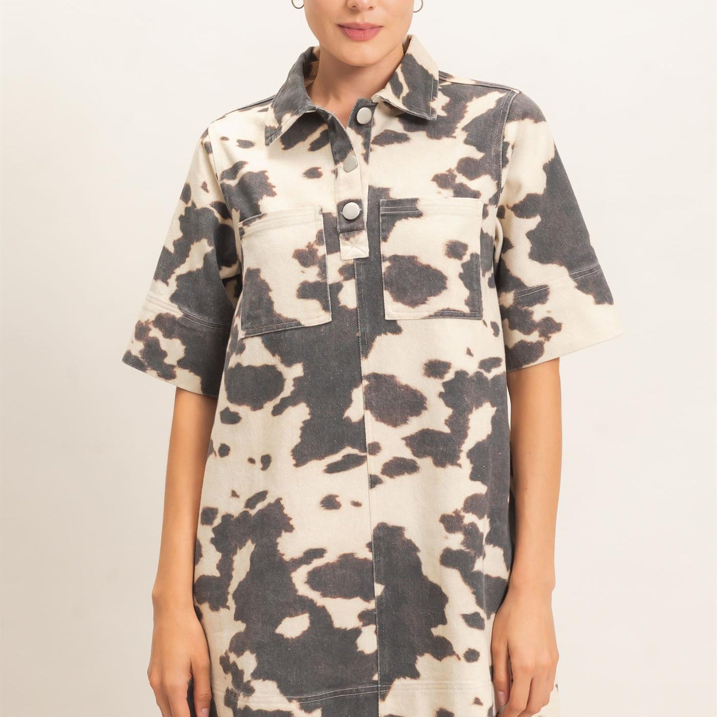 Wholesale Cow Print Short Sleeve Dress Dresses HF26E826 BLACK HYFVE