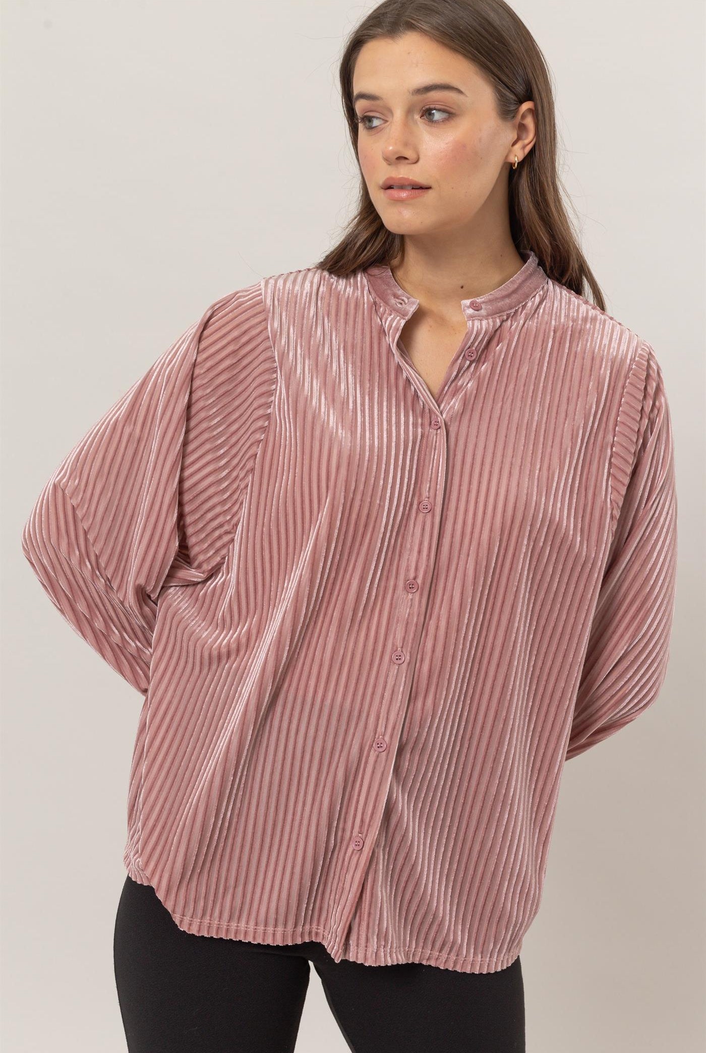 Wholesale Velvet Striped Blouse Blouses HF24F968 MAUVE HYFVE