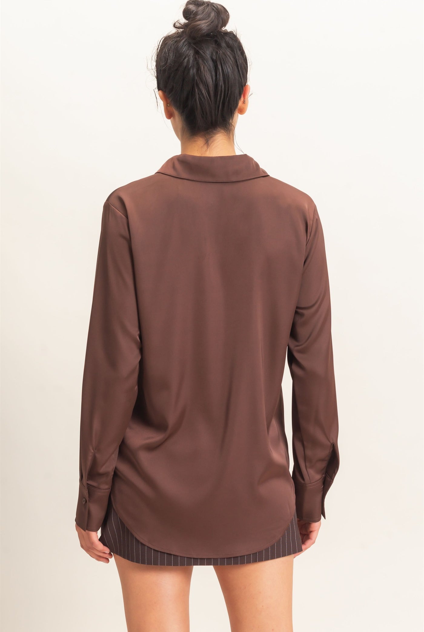 Wholesale Satin Button-Down Shirts Shirts DZ26E265 DARK BROWN DOUBLE ZERO