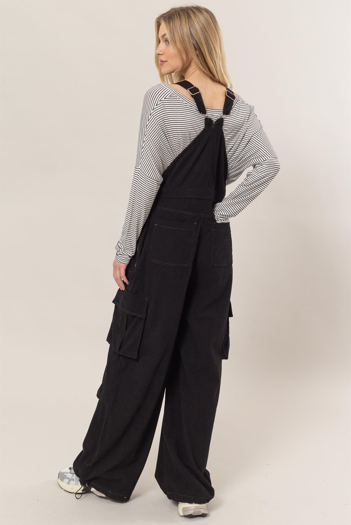 Wholesale Corduroy Cargo Overalls Clothing HF24F288 BLACK HYFVE