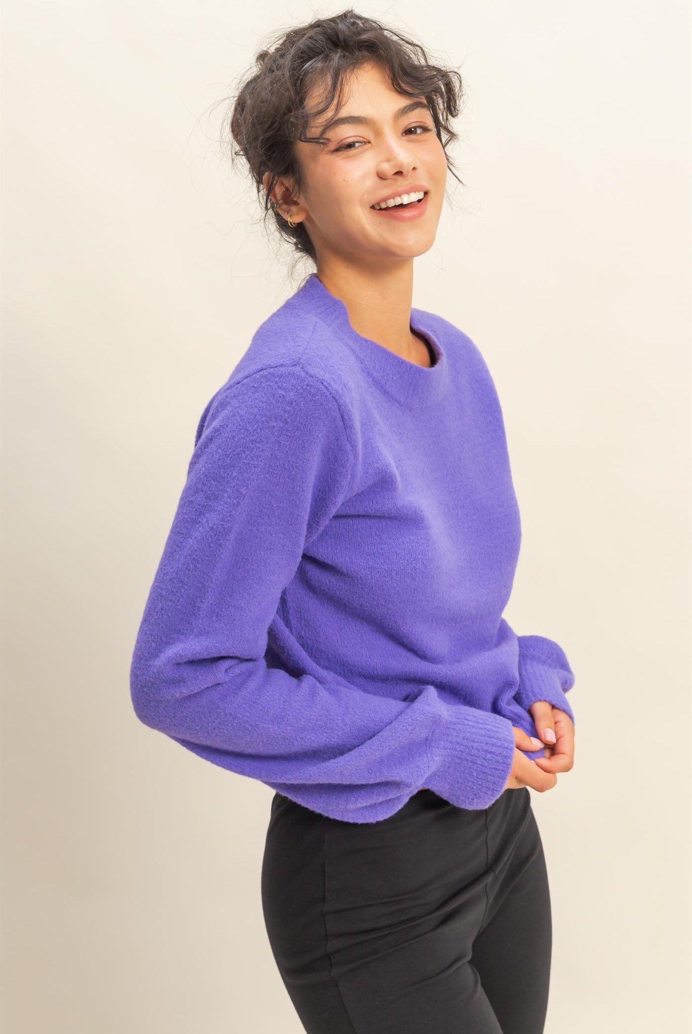 Wholesale Cropped Long Sleeve Sweater Clothing Tops DZ23F807 WISTERIA DOUBLE ZERO