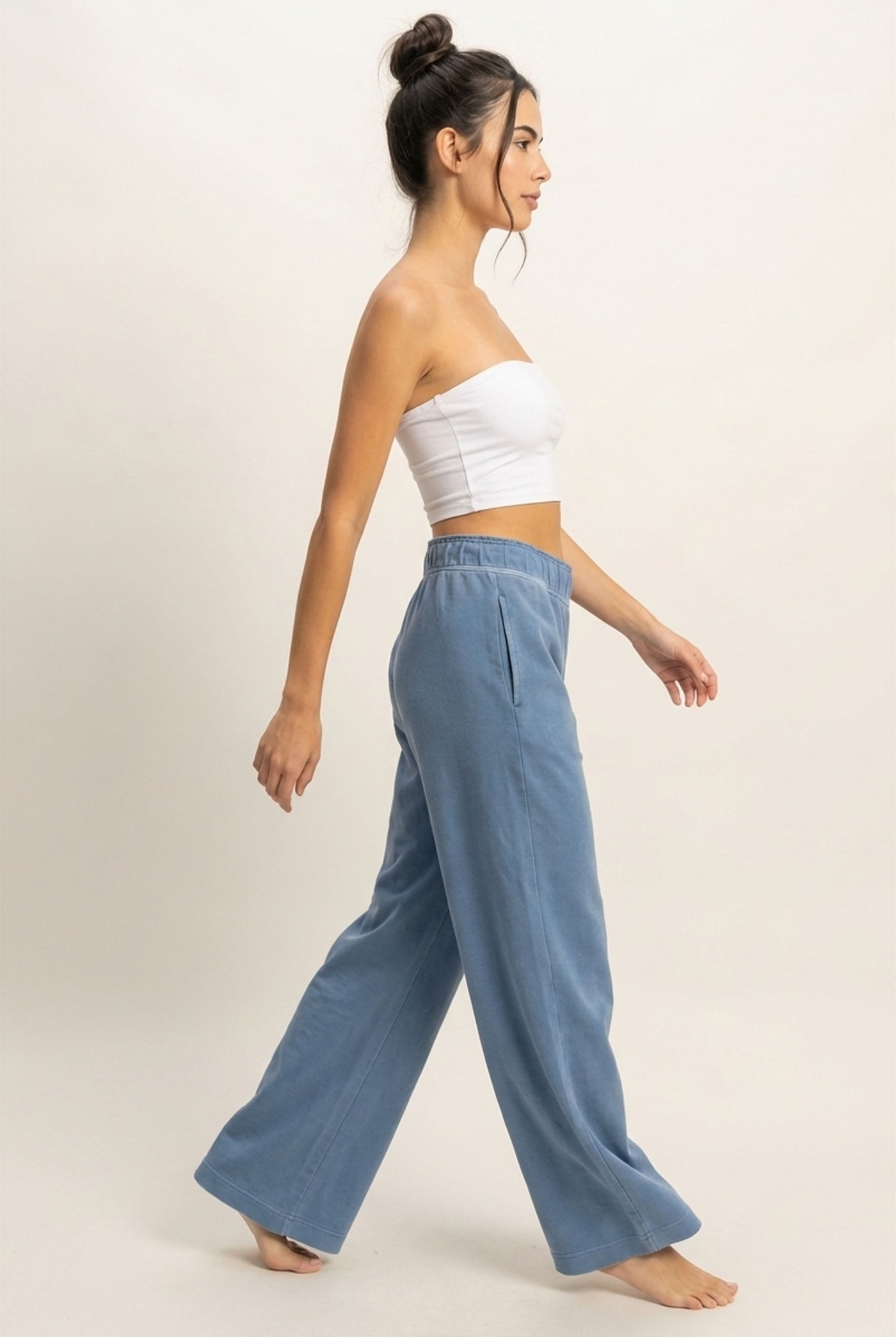 Wholesale High Waist Flare Pants Pants DZ24C346-D GRAY BLUE DOUBLE ZERO