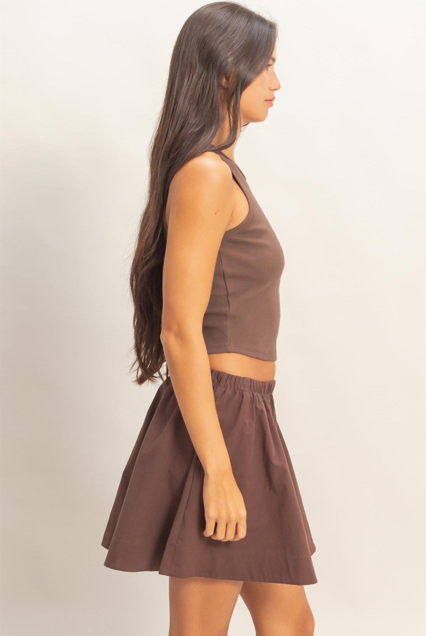 Wholesale Sleeveless Ribbed Top And Skirt Set Clothing DZ26C346-SET CHOCOLATE DOUBLE ZERO