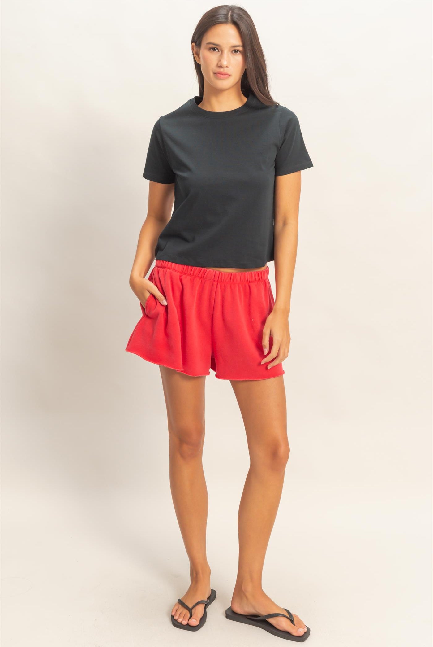 Wholesale Mineral Wash French Terry Shorts Shorts DZ26C040 RED DOUBLE ZERO