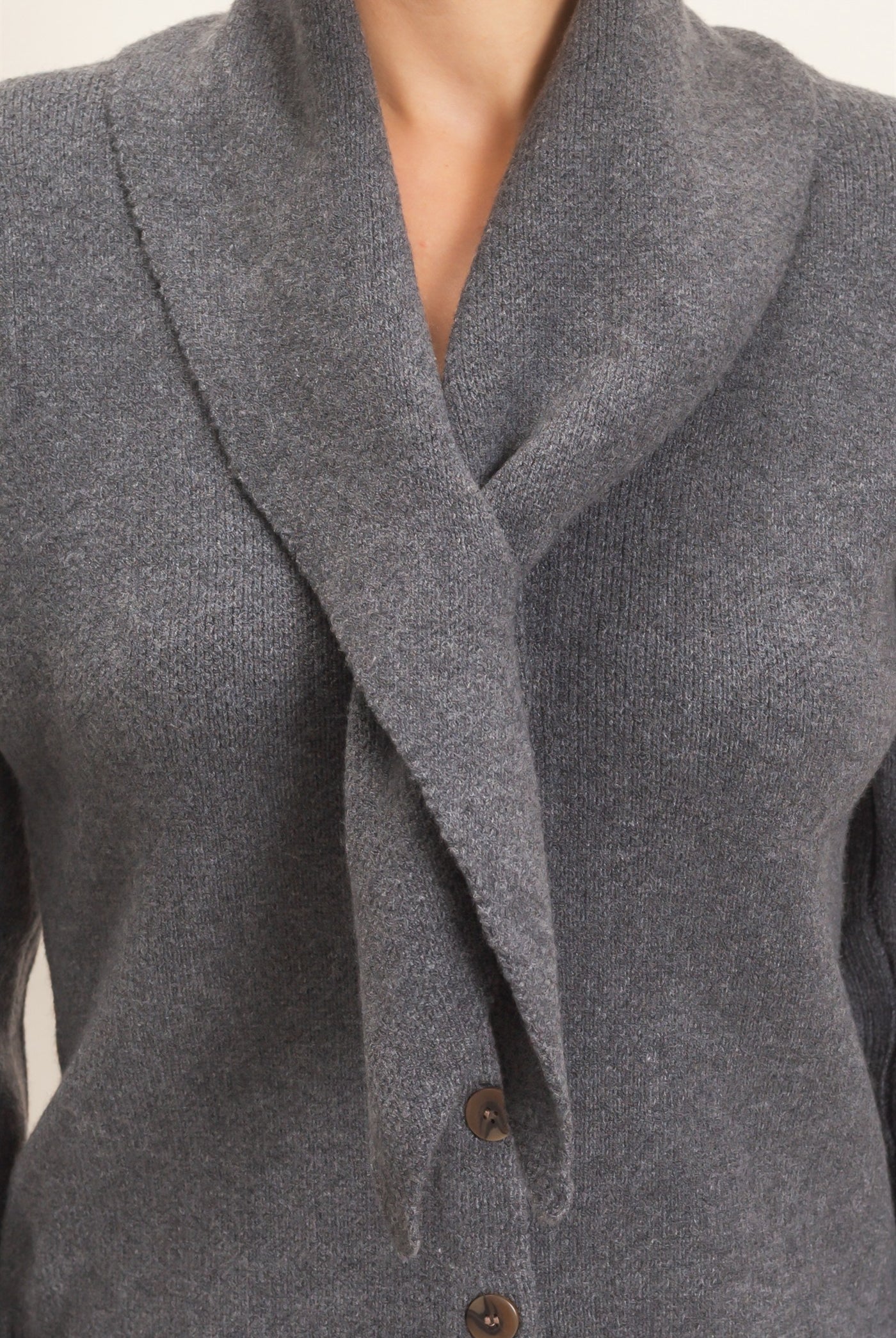 Wholesale Attached Scarf Button-Front Cardigan Cardigans HF26E870 CHARCOAL HYFVE