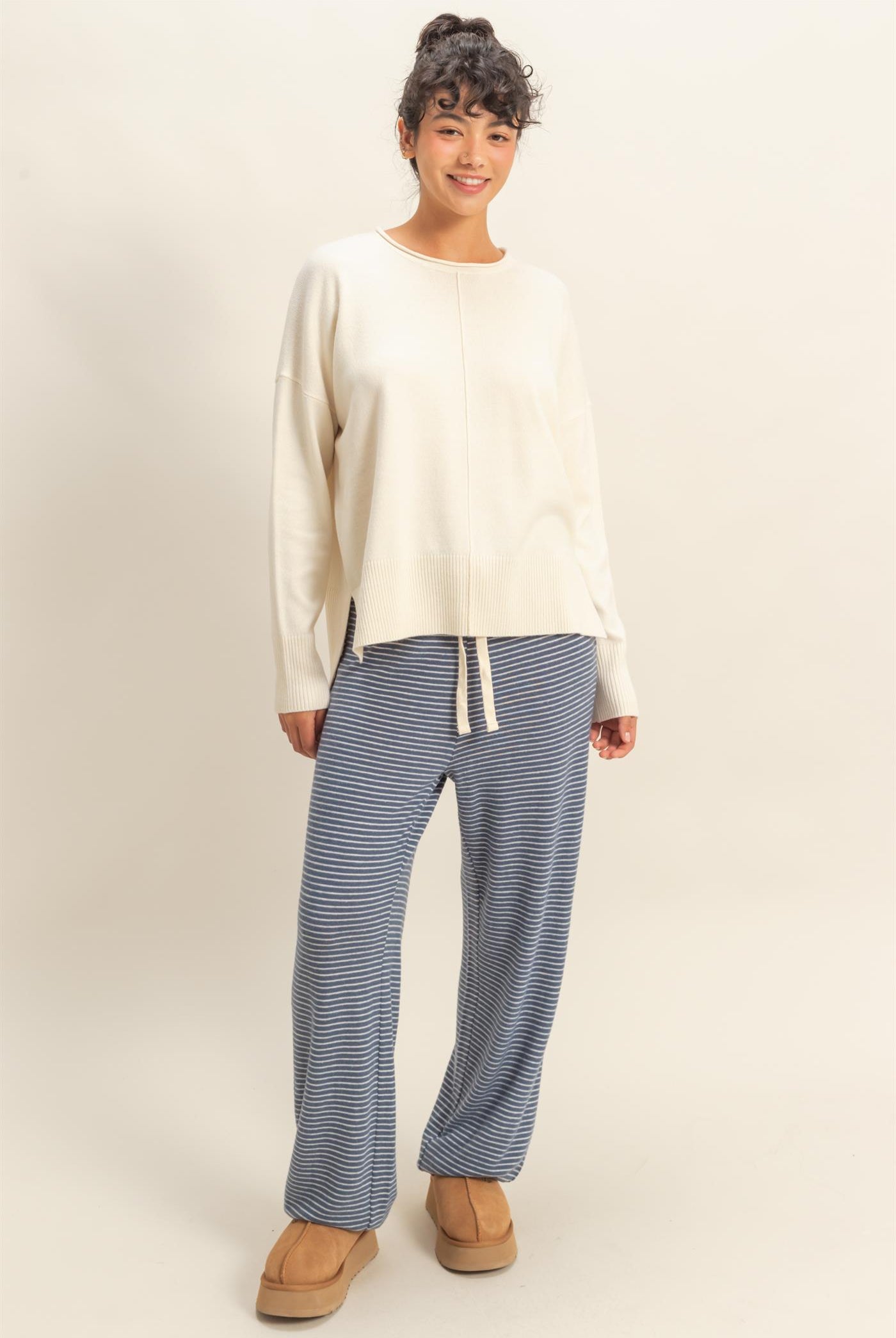 Wholesale Not A Player Roll Neck Drop Shoulder Sweater Sweaters DZ25C938 CREAM DOUBLE ZERO