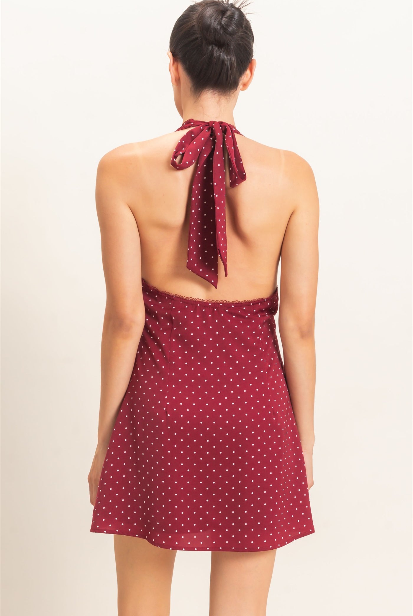 Wholesale Polka Dot Halter Dress Dresses HF26F027 BURGUNDY HYFVE