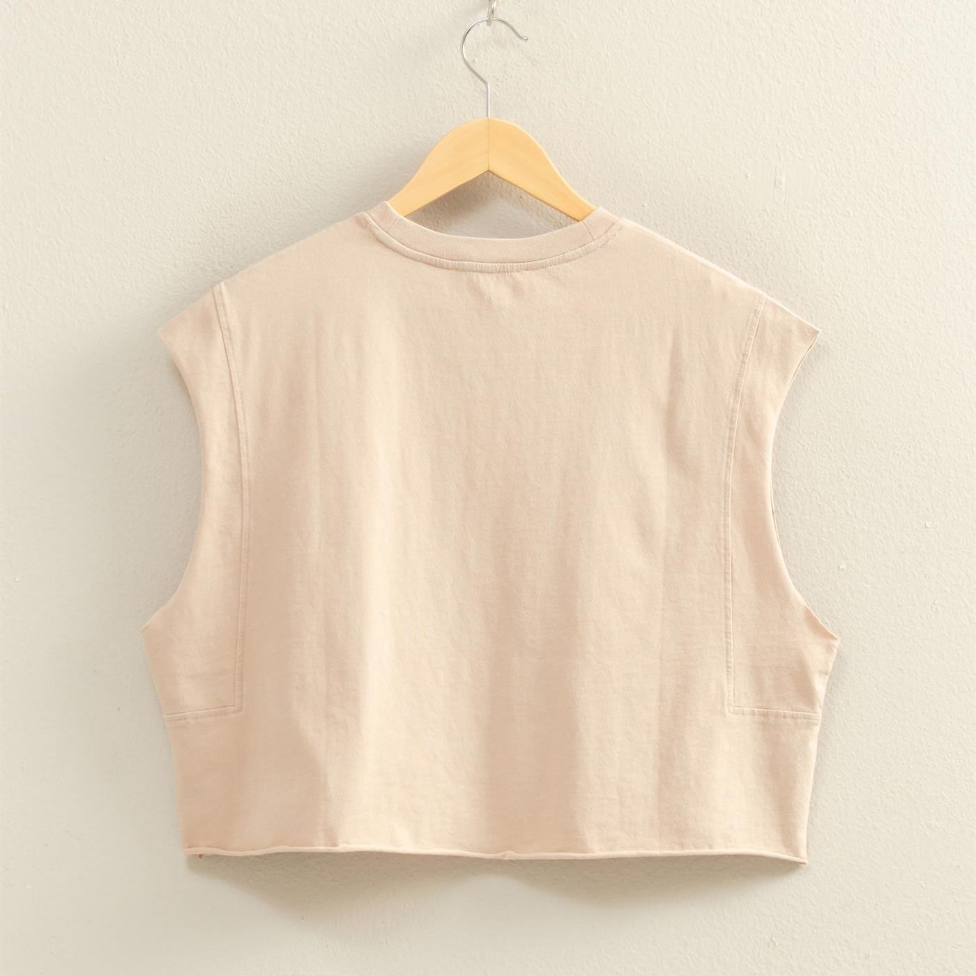 Wholesale Crew Neck Boxy Sleeveless Cropped Top Clothing Tops DZ26A224 TAUPE DOUBLE ZERO