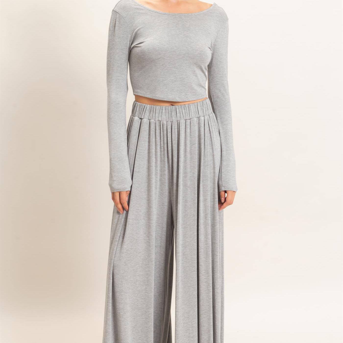Wholesale Long Sleeve Top & Wide Leg Pants Set Clothing HF26F227-SET-D H.GRAY HYFVE