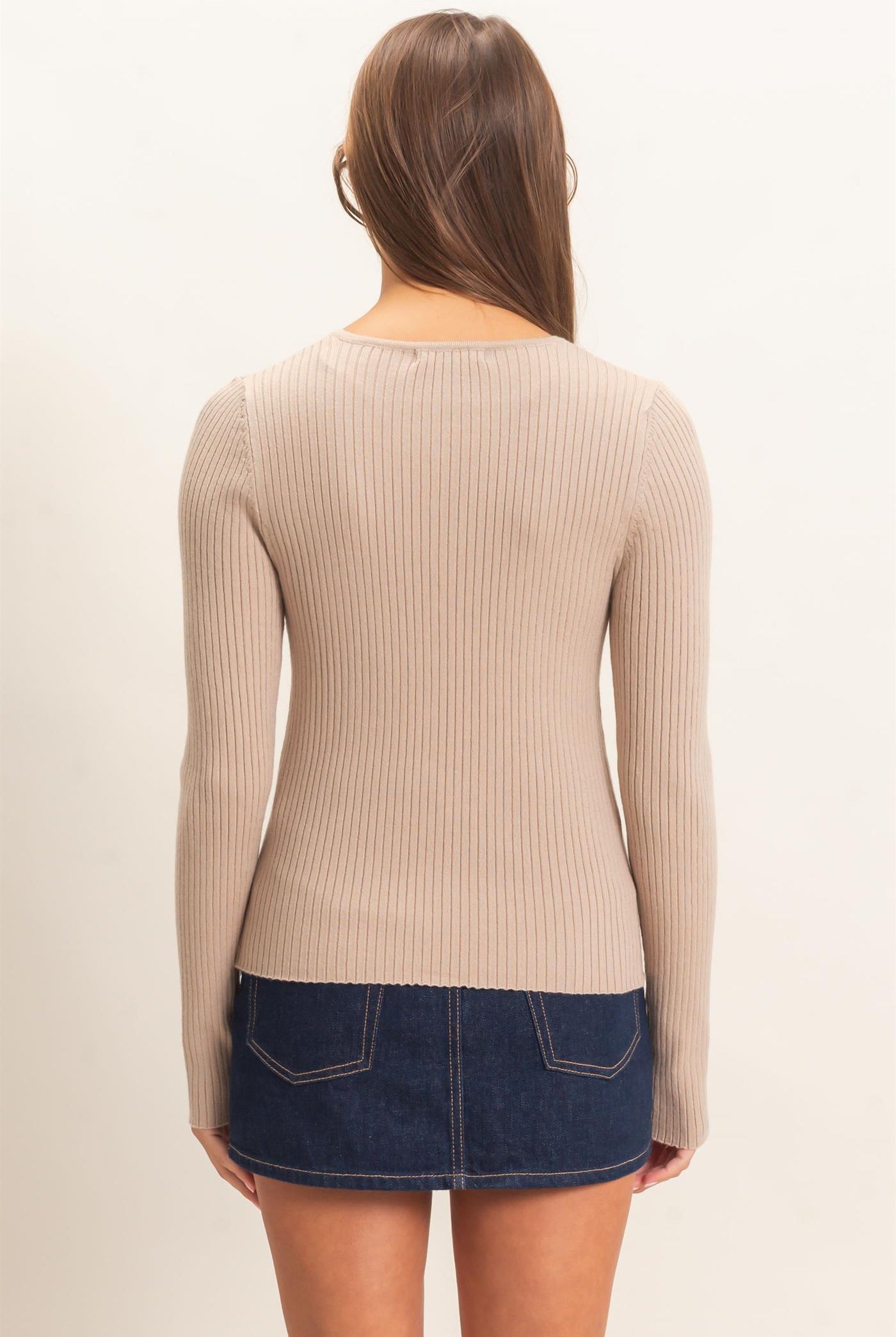 Wholesale Ribbed Button Front Cardigan Cardigans DZ26E322 TAUPE DOUBLE ZERO