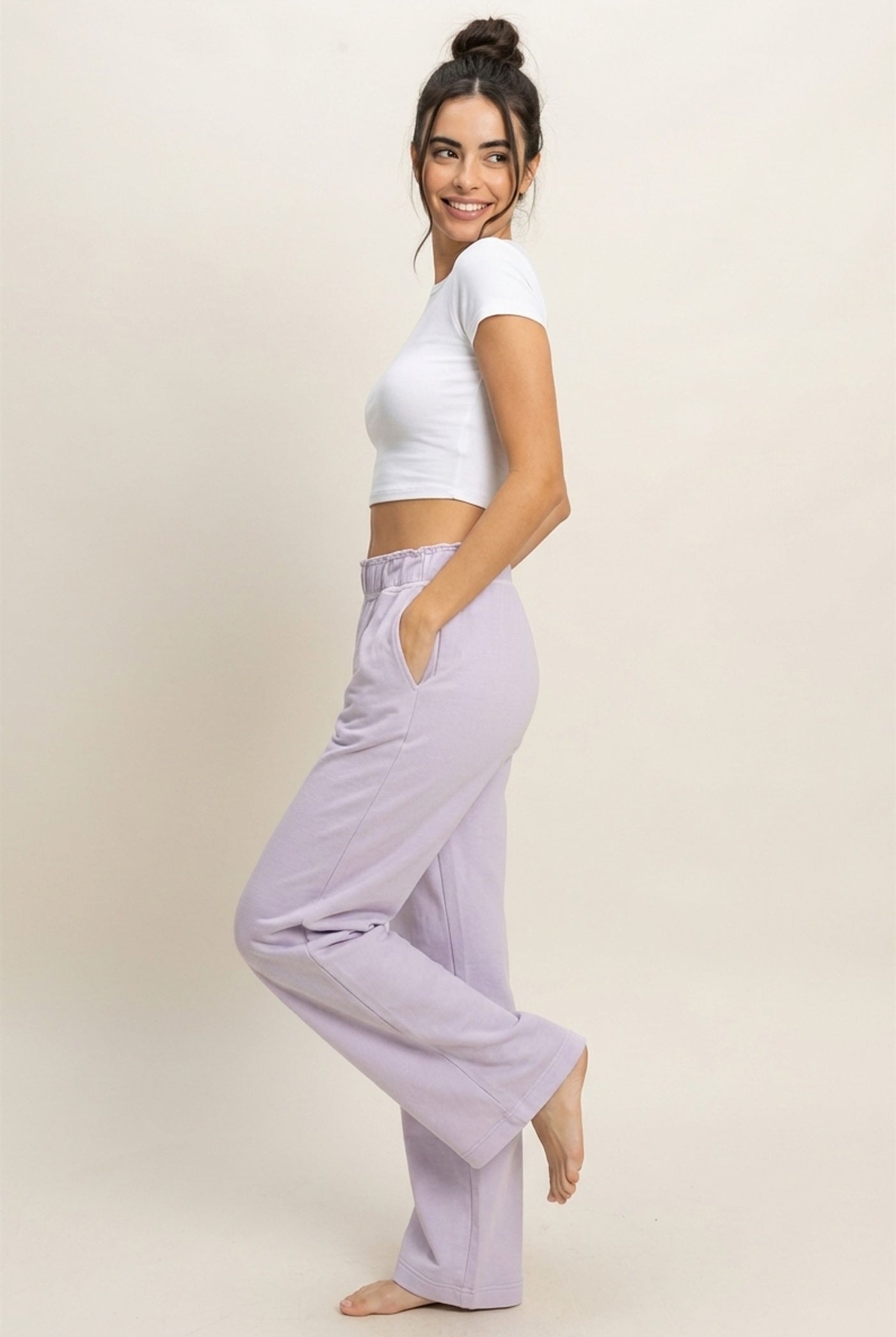 Wholesale High Waist Flare Pants Pants DZ24C346-D LAVENDER DOUBLE ZERO