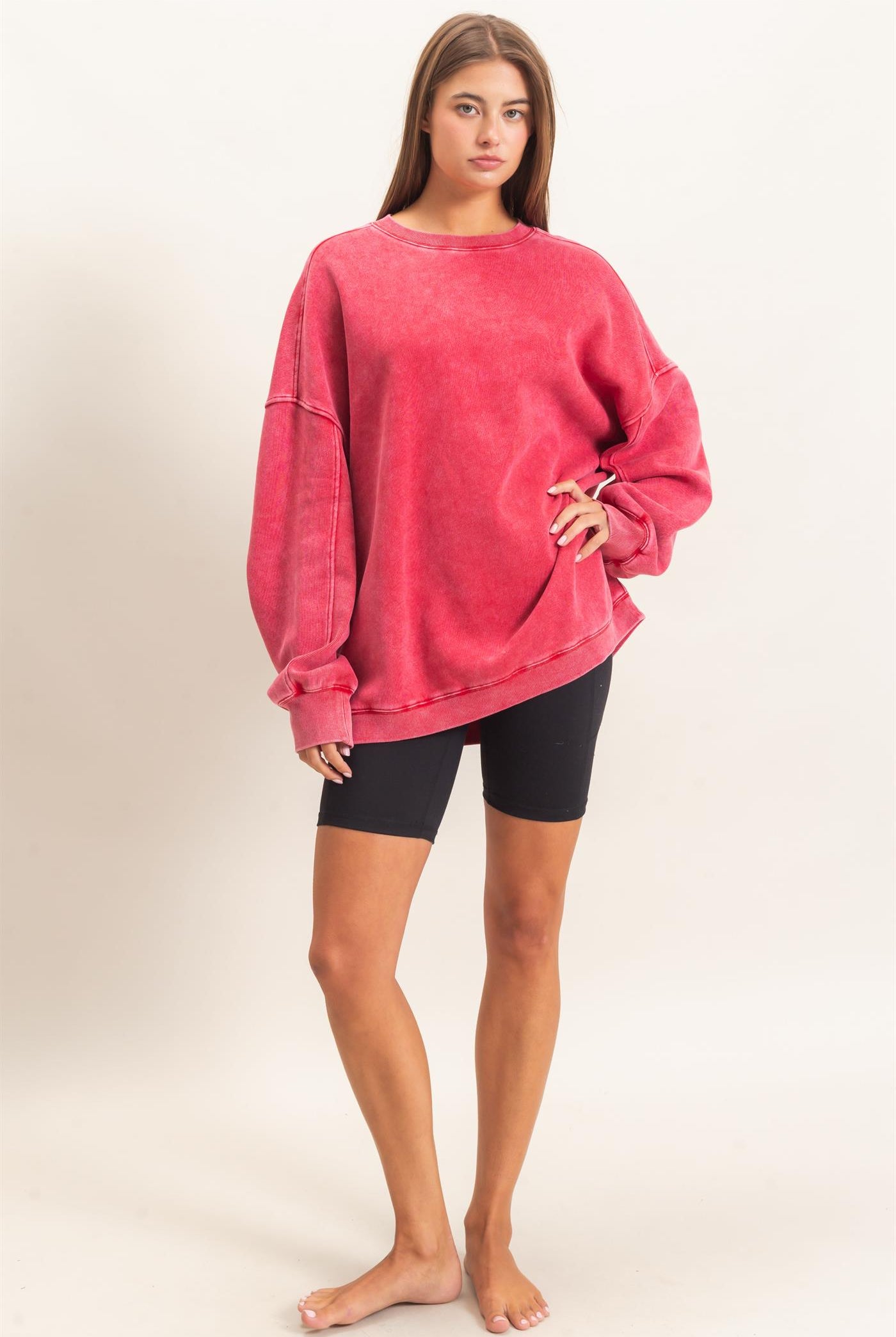 Wholesale Acid Wash Crew Neck Long Sleeve Sweatshirt Sweatshirts DZ26E268 RED DOUBLE ZERO