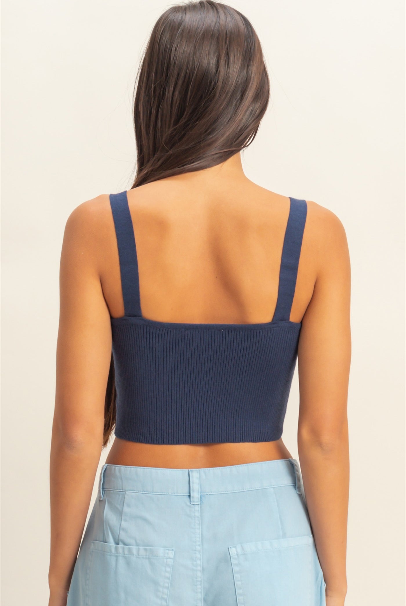 Wholesale Ribbed Cropped Tank Top Clothing Tops DZ23A825 DARK NIGHT DOUBLE ZERO