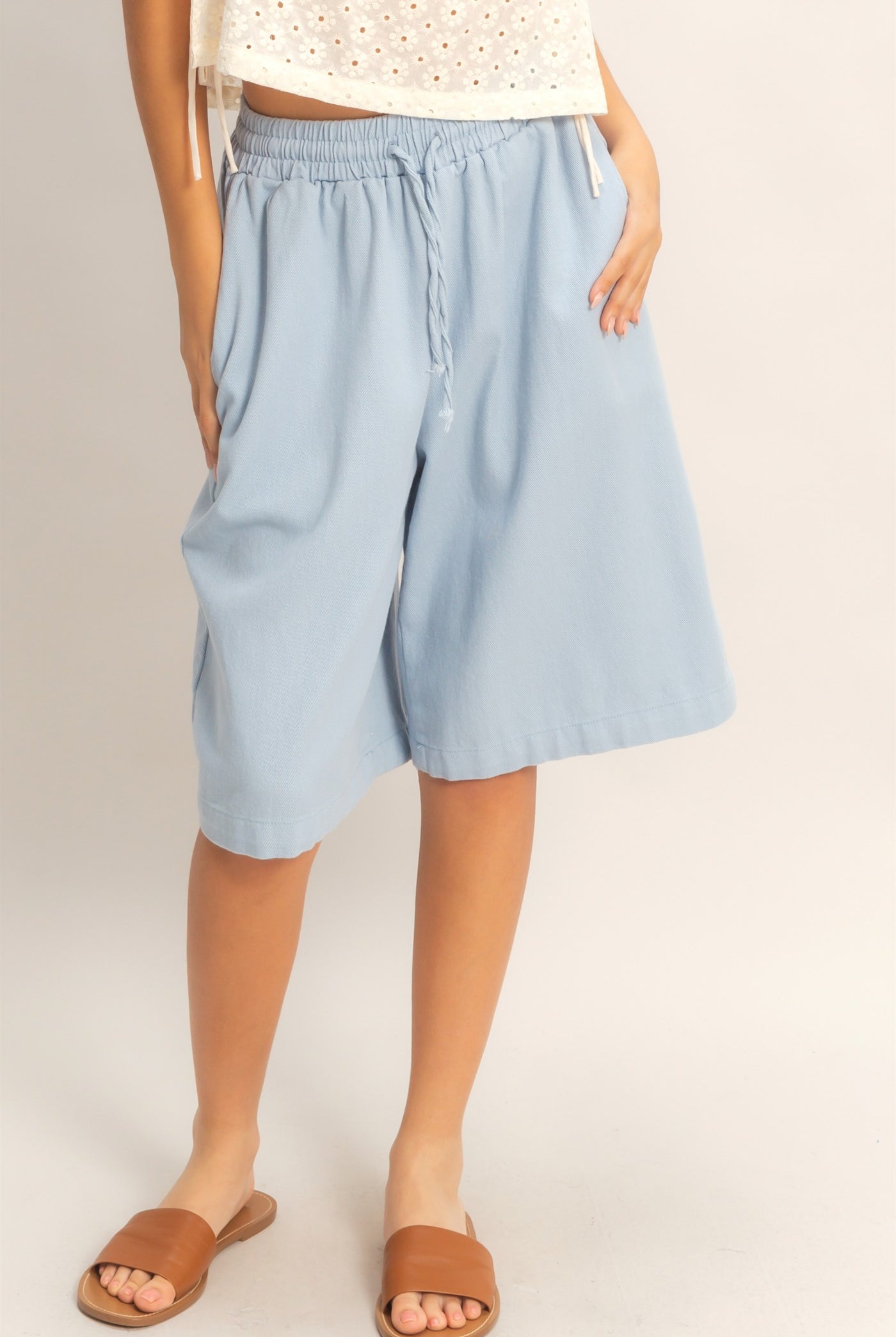 Wholesale Elastic Waistband Shorts Shorts HF26E445 LIGHT BLUE HYFVE