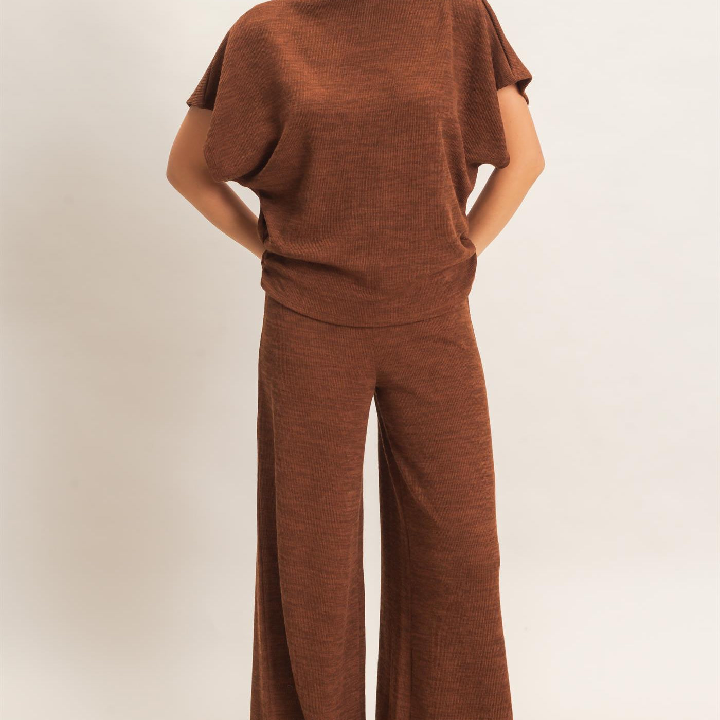 Wholesale Dolman Sleeve Top And Pant Set Clothing HF26F225-SET-D BROWN HYFVE