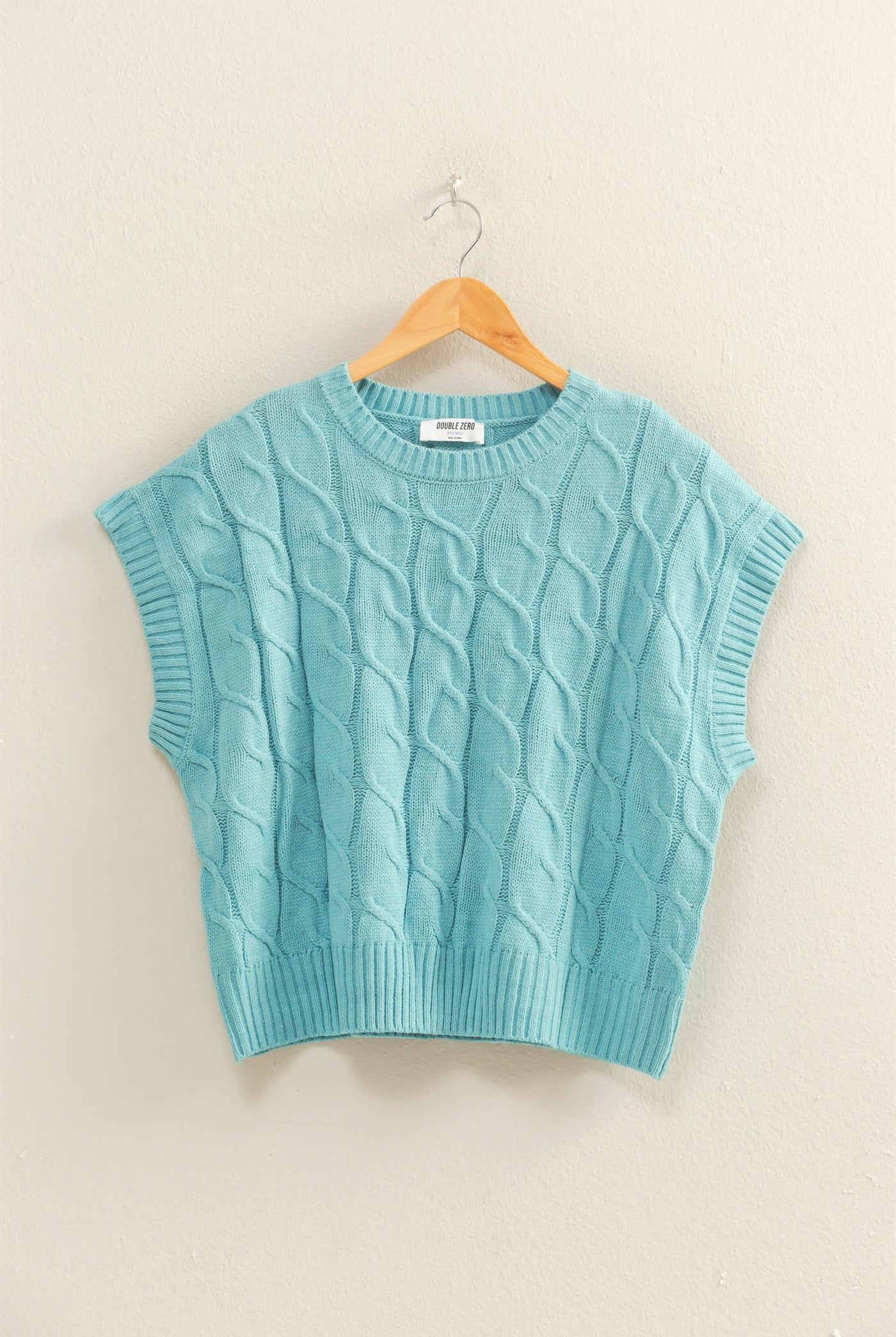 Wholesale Sleeveless Oversized Cable Knit Sweater Vest Vests DZ25C905 SKY BLUE DOUBLE ZERO