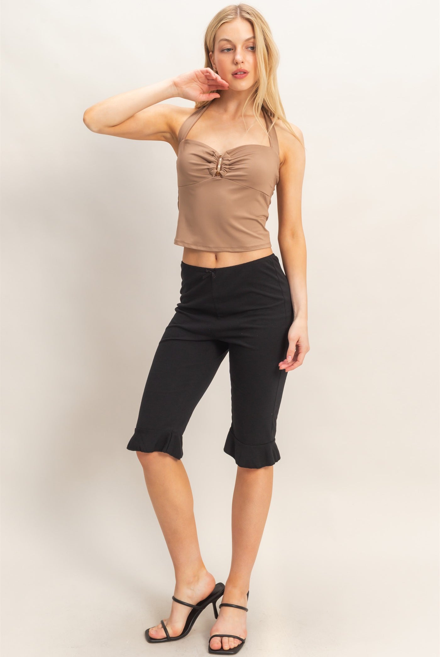 Wholesale Halter Top With Acrylic Buckle Clothing Tops HF26E489 MOCHA HYFVE