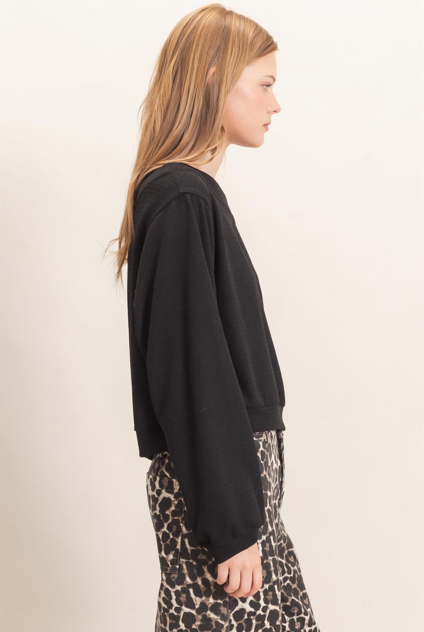 Wholesale Off Shoulder Knit Sweatshirt Blouses HF26F028 BLACK HYFVE