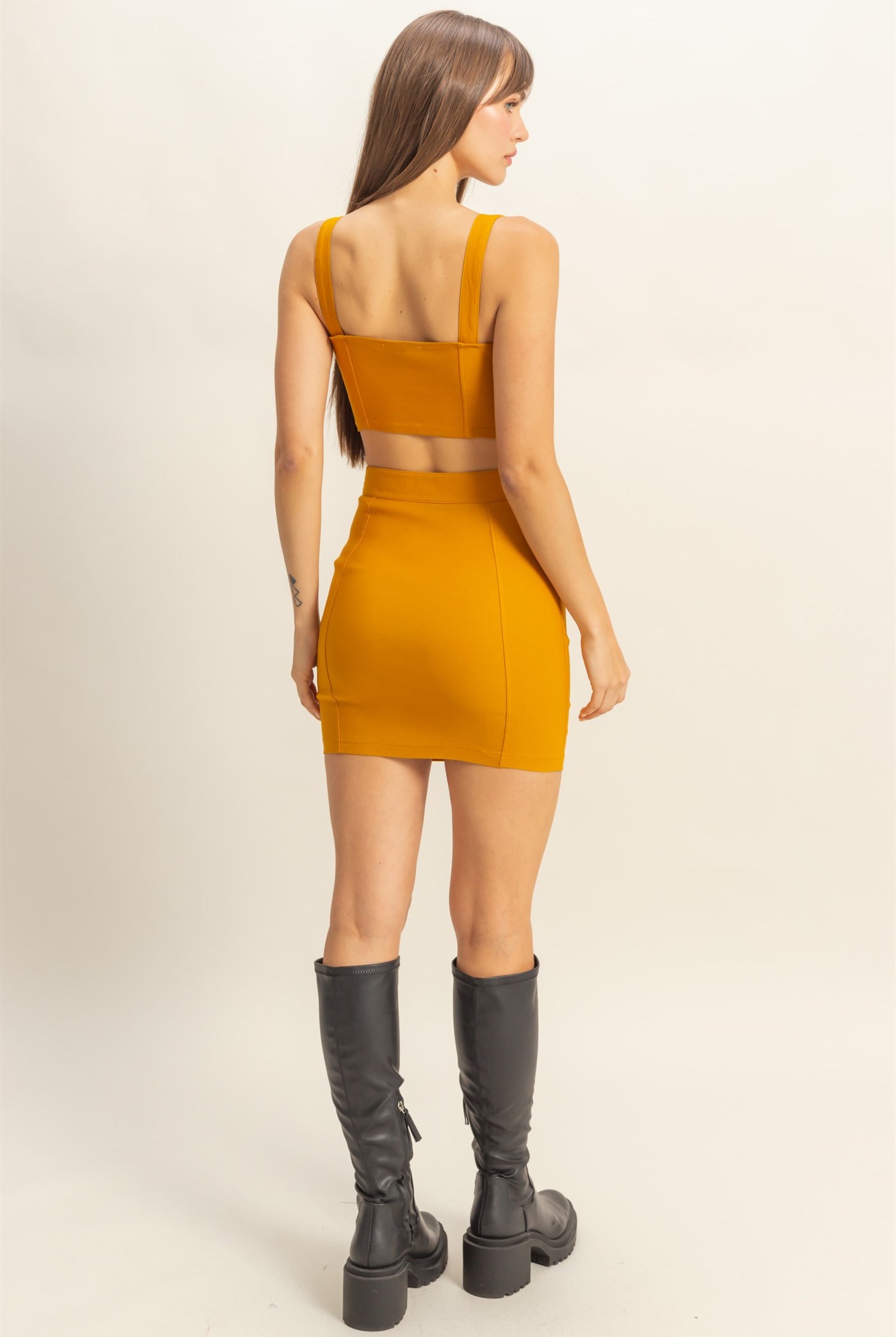 Wholesale Bustier Crop Top And Mini Skirt Set Clothing HF22E954-SET GOLDEN YELLOW HYFVE