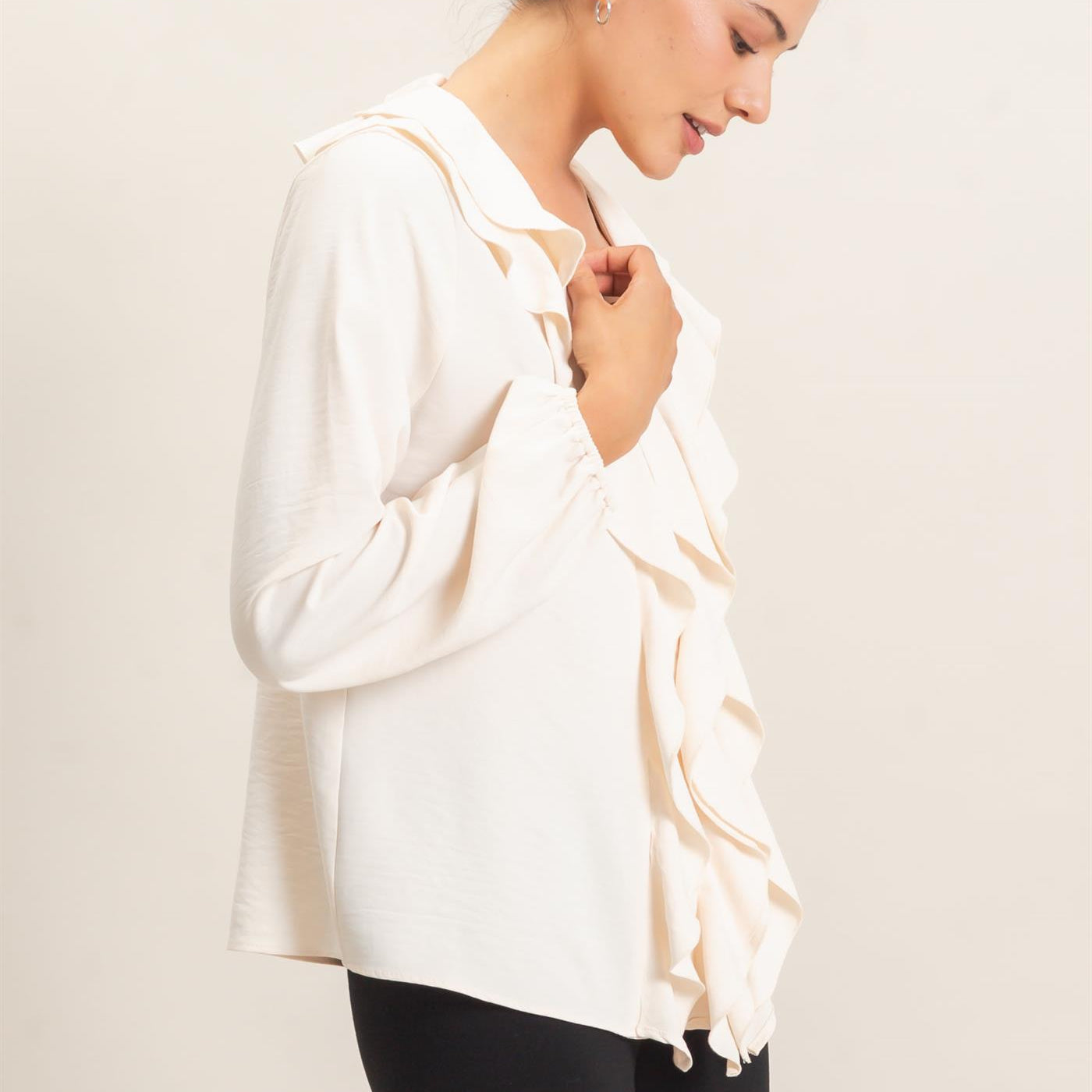 Wholesale Ruffled V-Neck Button-Up Blouse Blouses HF26C739 ALPACA HYFVE