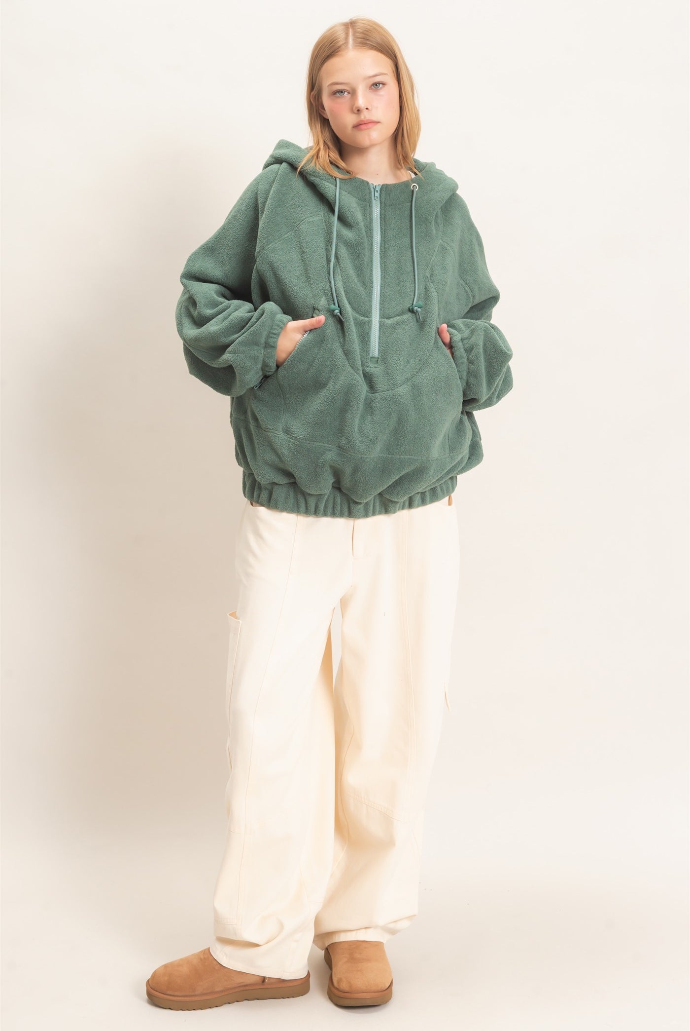 Wholesale Half-Zip Fleece Hoodie Hoodies HF26E561 PISTACHIO HYFVE