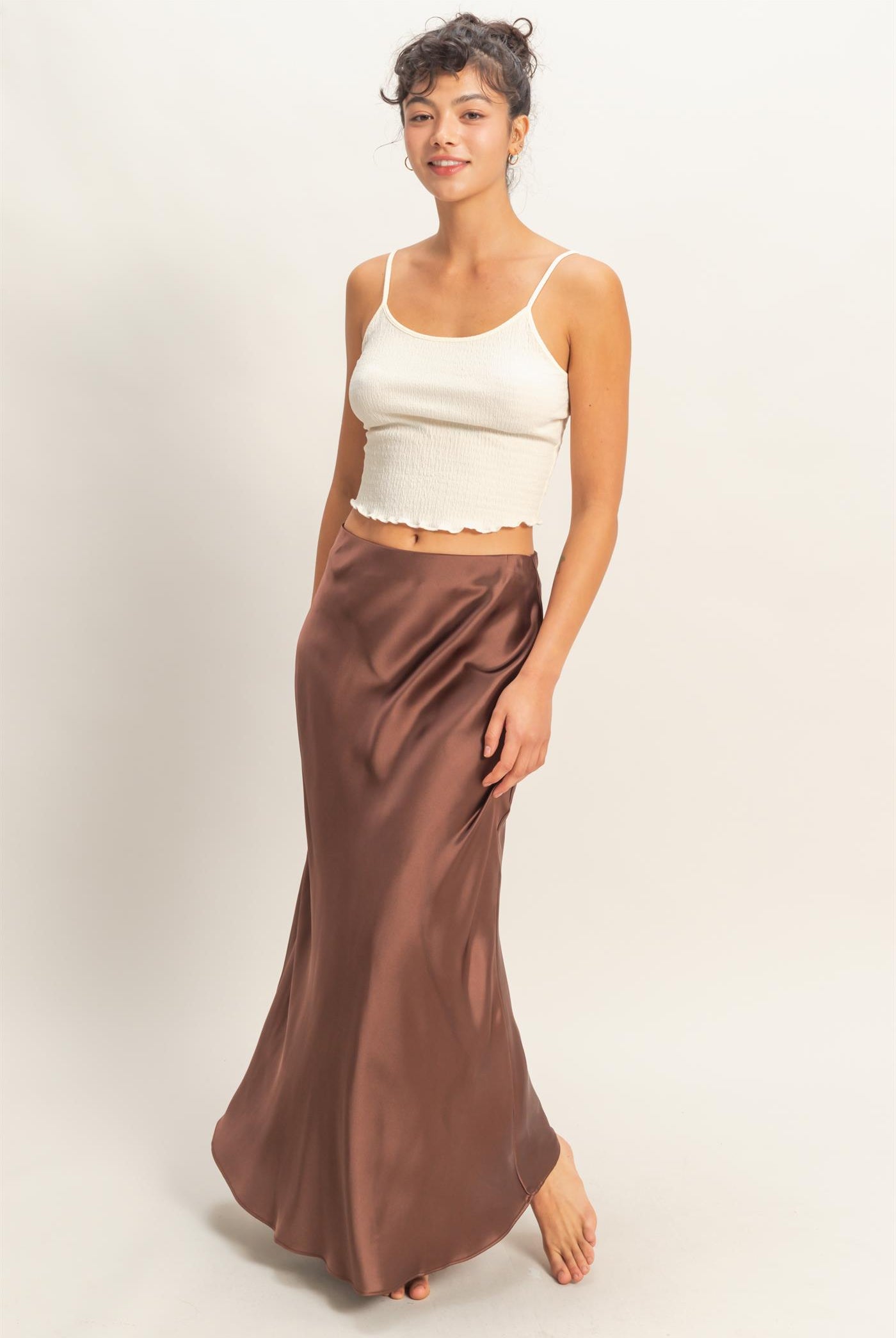 Wholesale Satin Maxi Skirt Skirts DZ26E274 CHOCOLATE DOUBLE ZERO