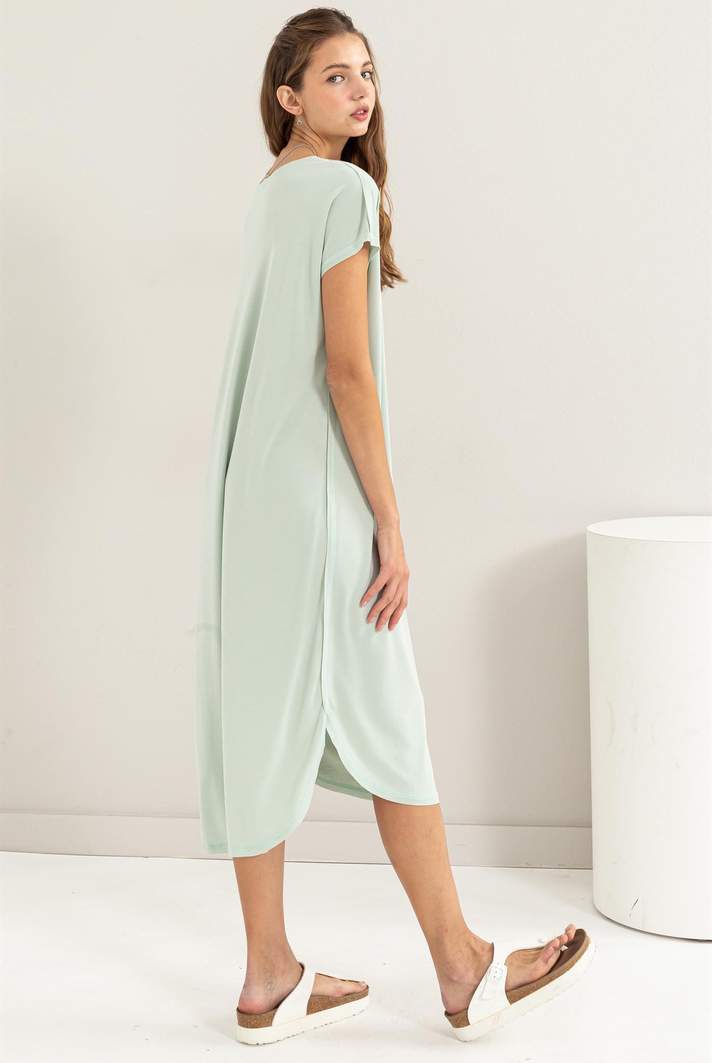 Wholesale Soft High Low Midi Dress Dresses DZ24A885 MINT DOUBLE ZERO