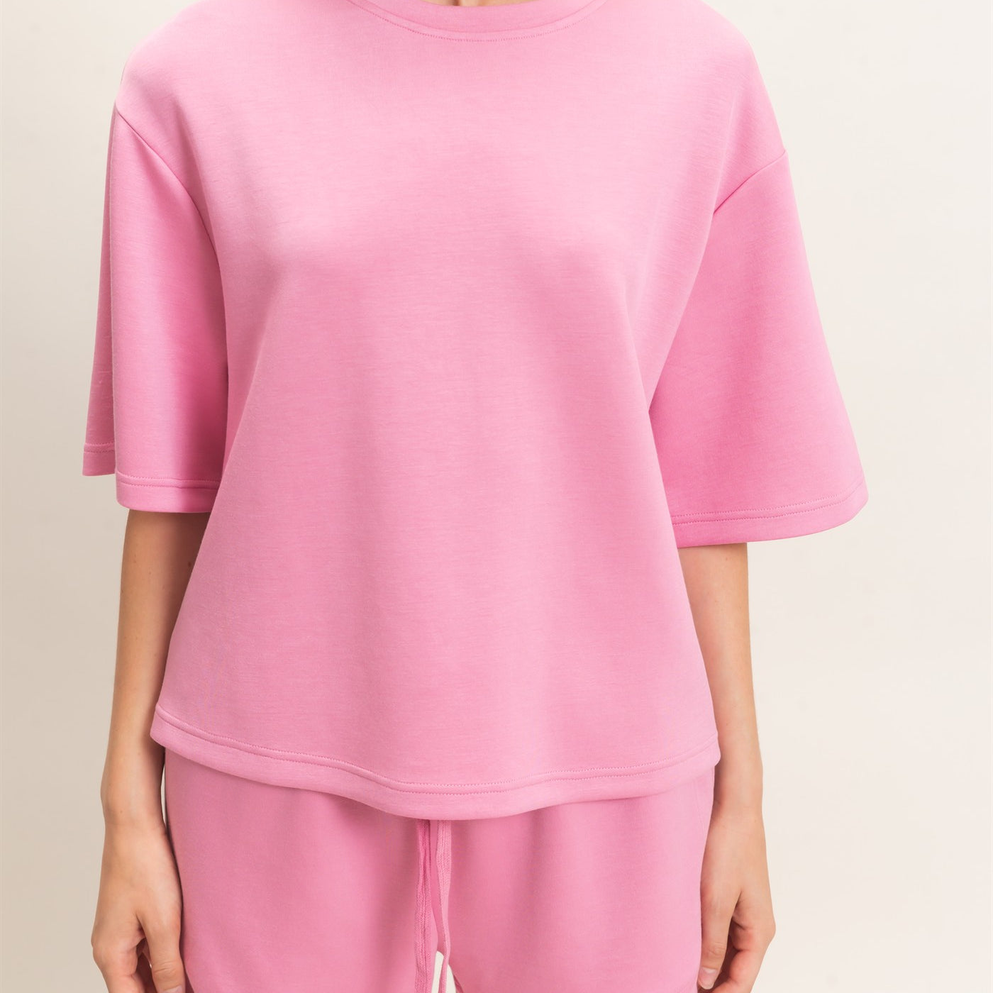 Wholesale Loose Fit Crew Neck Short Sleeve Top Clothing Tops DZ26C965 PINK DOUBLE ZERO