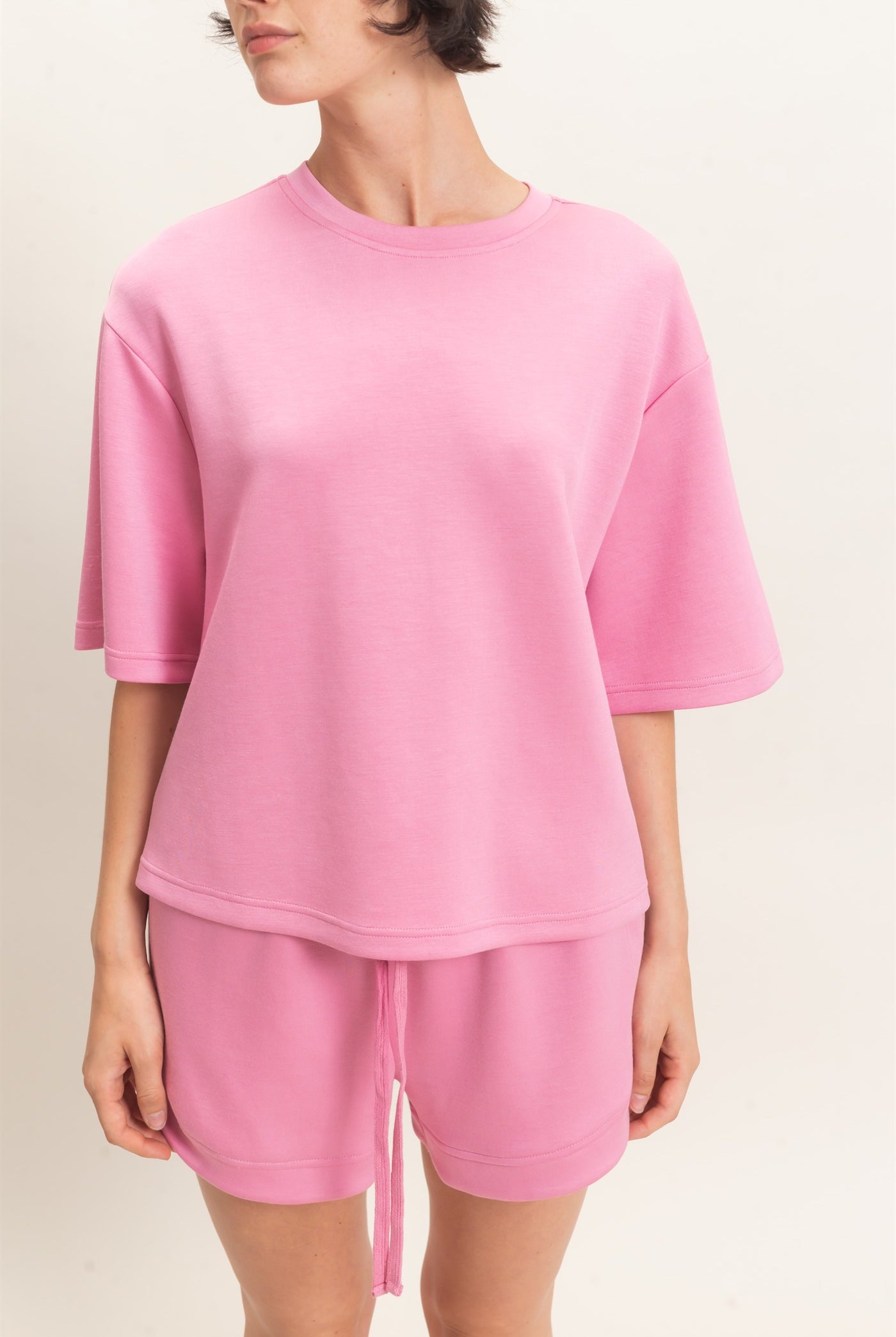 Wholesale Loose Fit Crew Neck Short Sleeve Top Clothing Tops DZ26C965 PINK DOUBLE ZERO