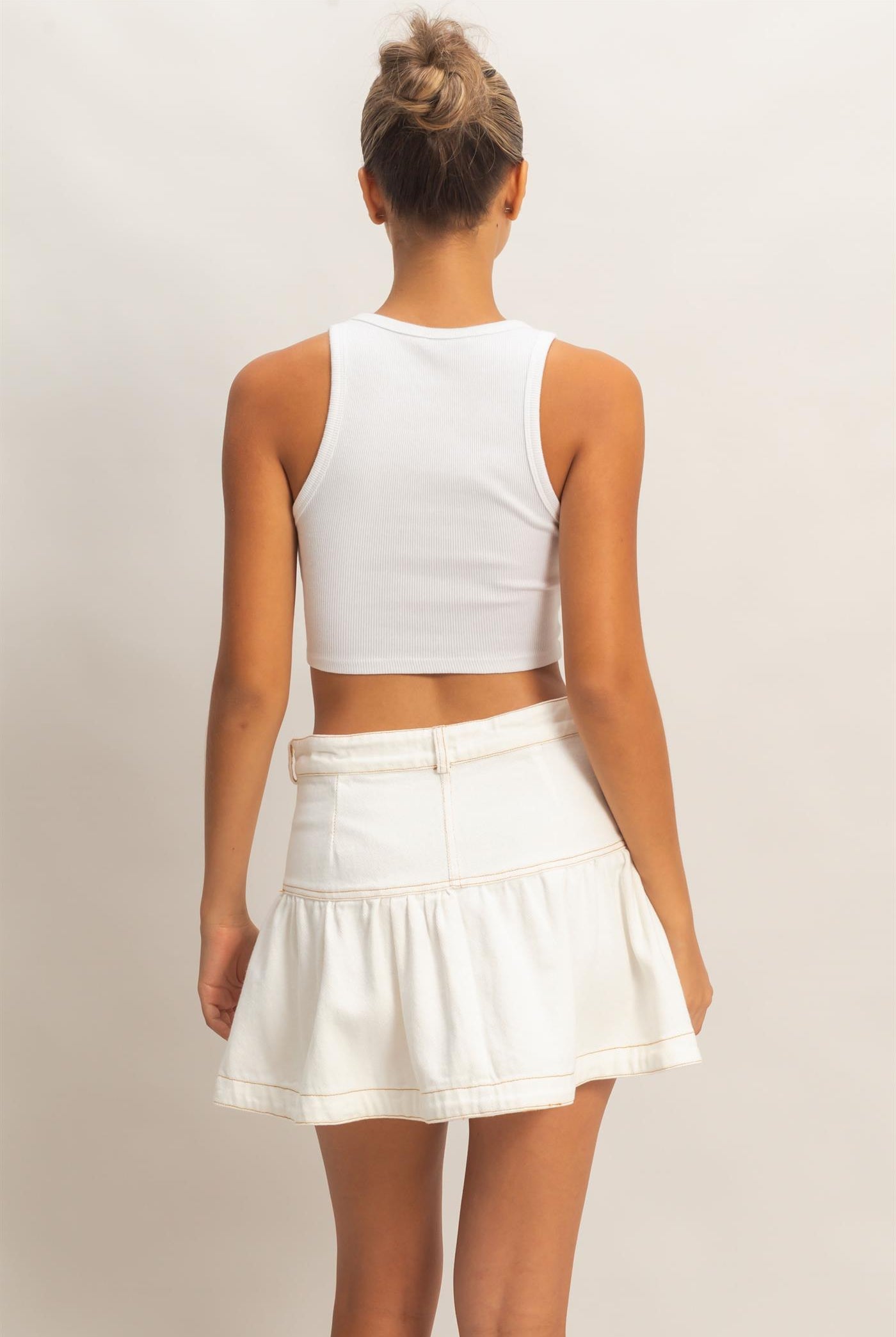 Wholesale Denim Ruffle Skirt Skirts HF26A274 WHITE DENIM HYFVE