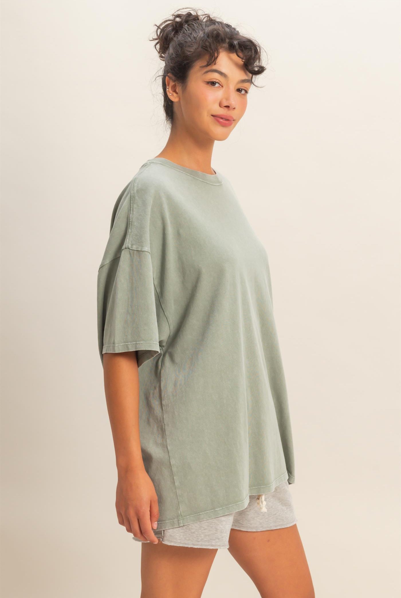 Wholesale Oversized Mineral Wash T-Shirt T-Shirts DZ26A031 SAGE GREEN DOUBLE ZERO