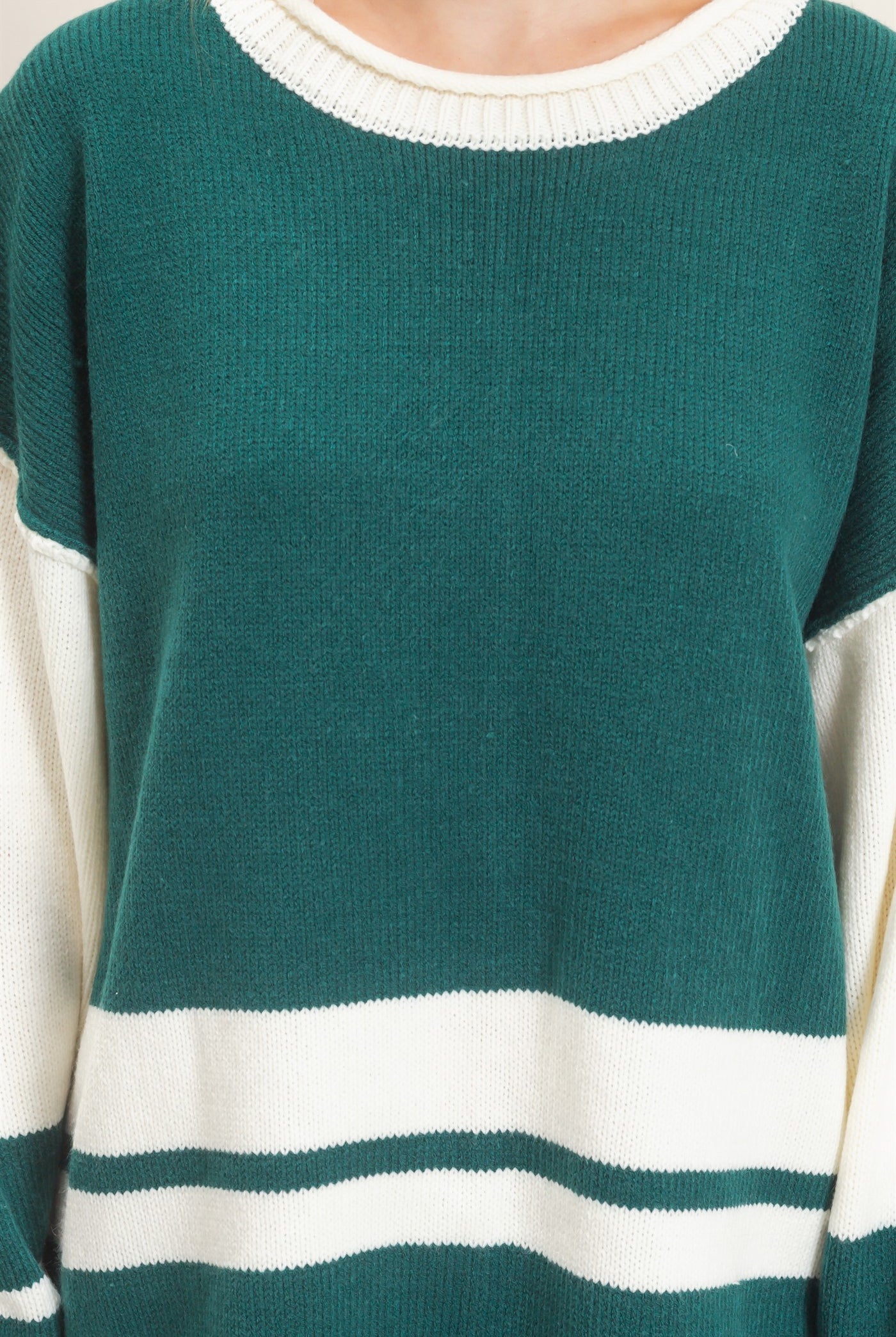 Wholesale Striped Crew Neck Sweater Sweaters HF26E793 TEAL GREEN HYFVE