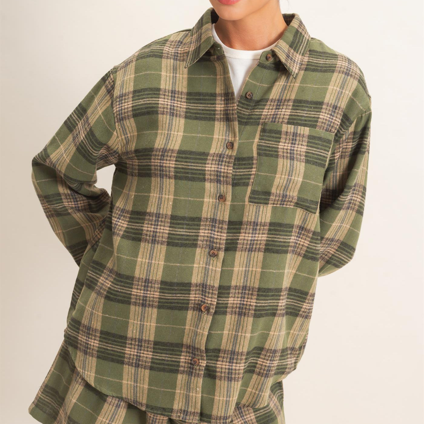 Wholesale Plaid Long Sleeve Shirt Shirts DZ26F275 OLIVE DOUBLE ZERO