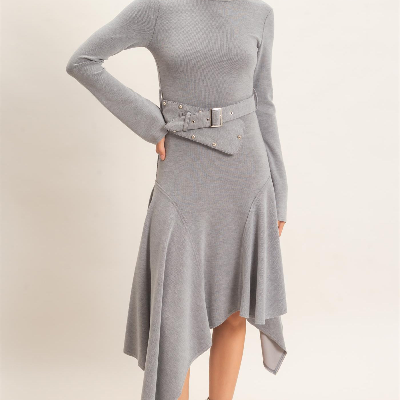 Wholesale Asymmetrical Knit Dress Dresses HF26E992 HEATHER GRAY HYFVE